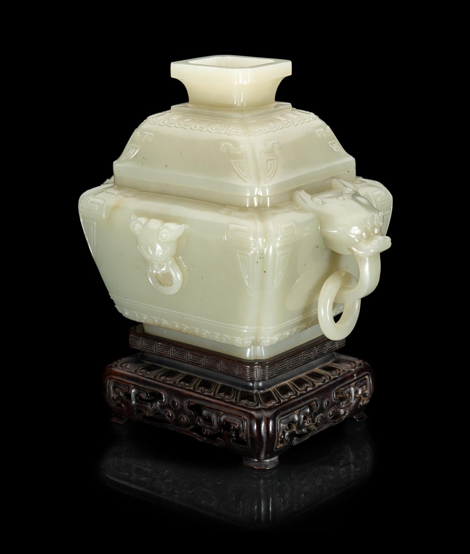 A Chinese Pale Celadon Jade Censer and Cover