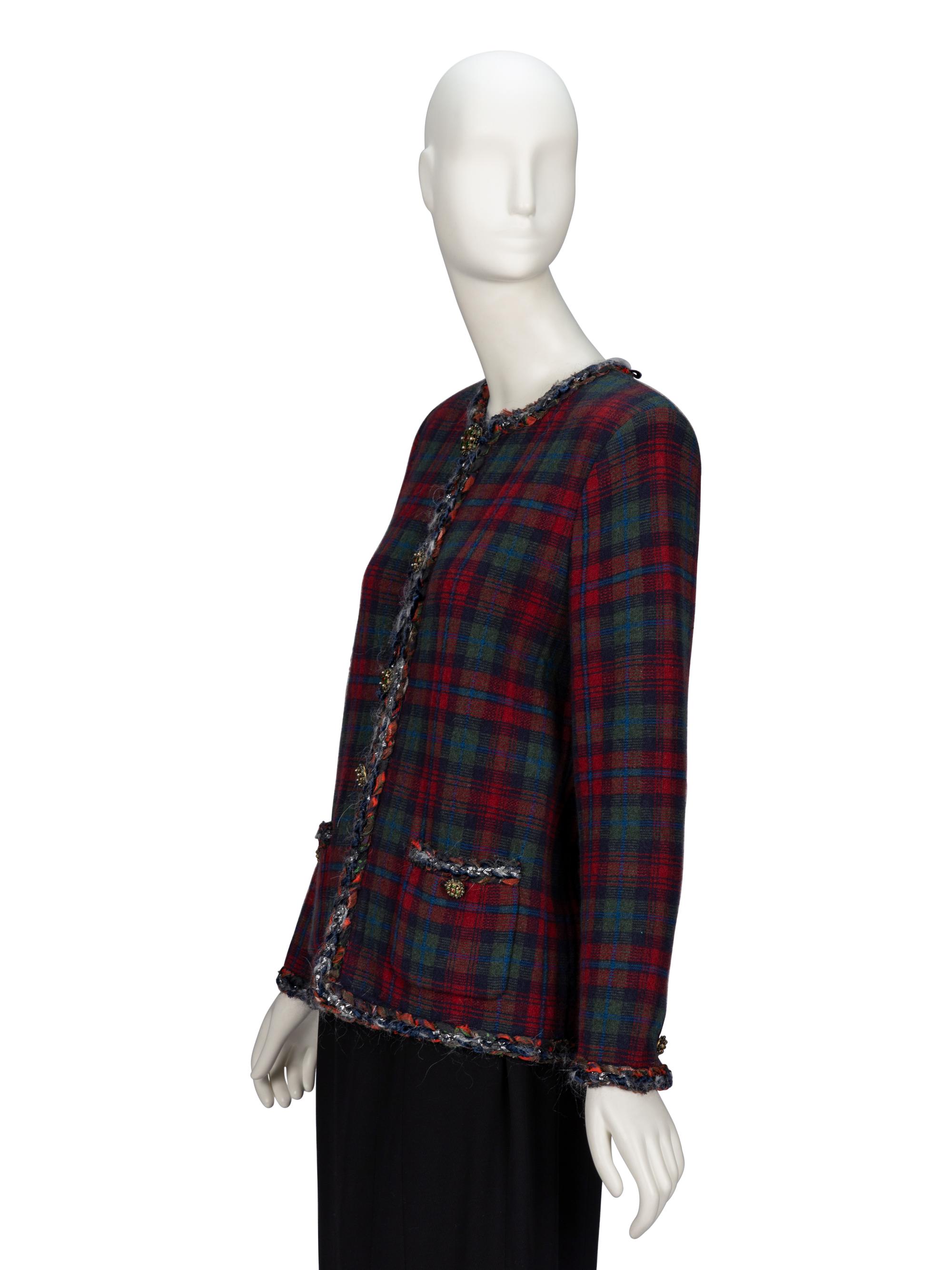 Chanel, Plaid Cashmere Knit Cardigan
