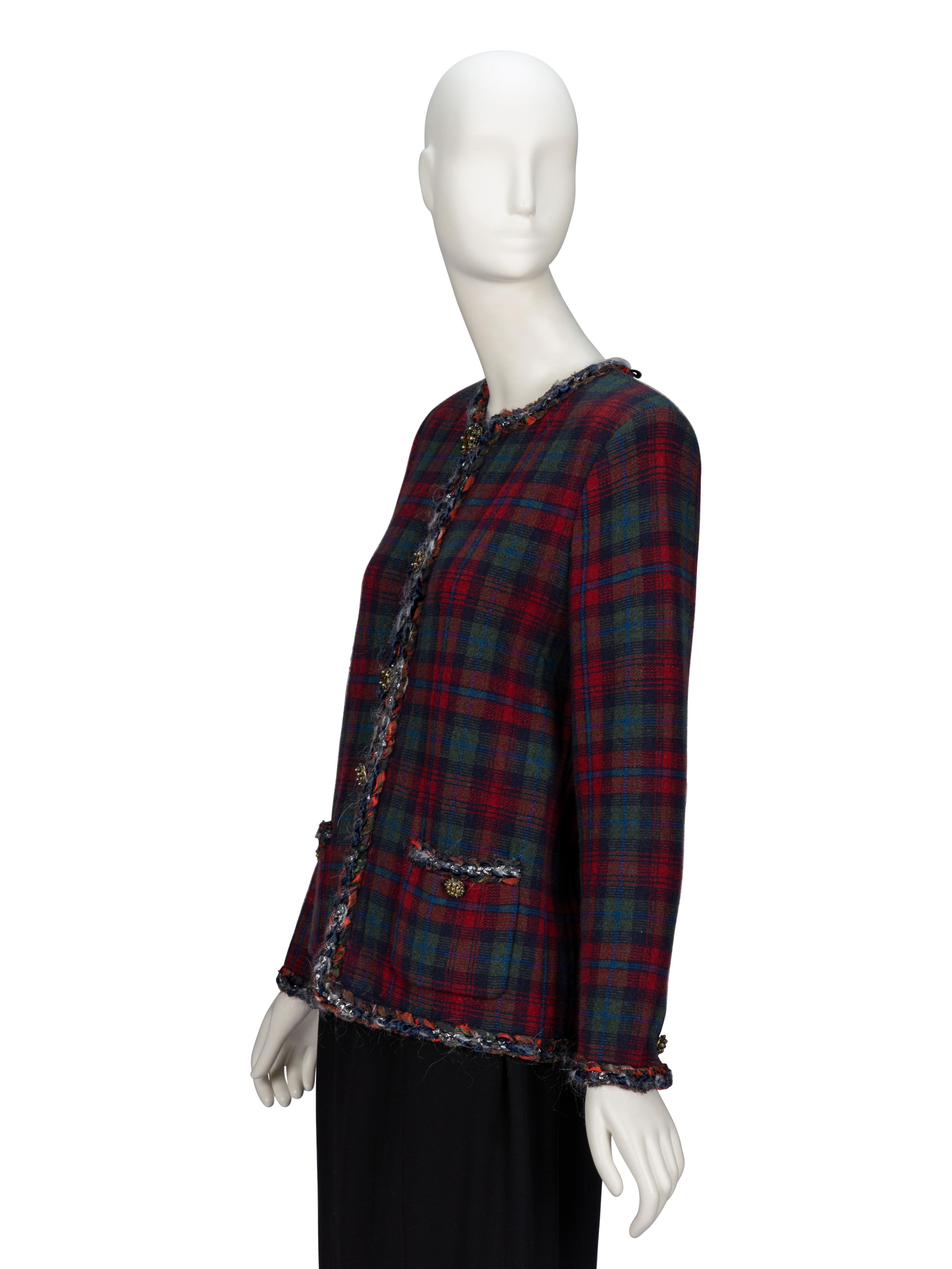 Chanel, Plaid Cashmere Knit Cardigan