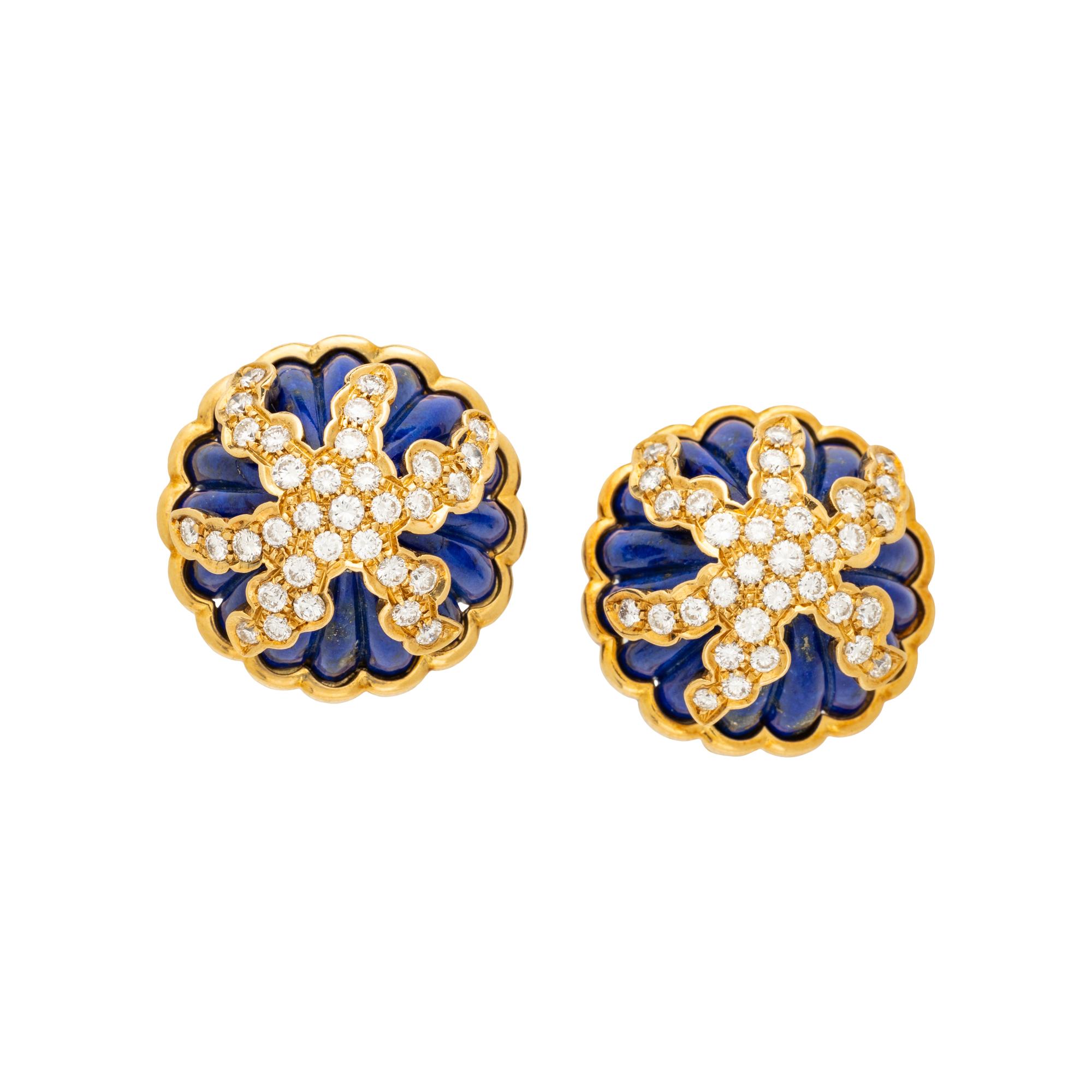 DIAMOND AND LAPIS LAZULI CLIP EARRINGS