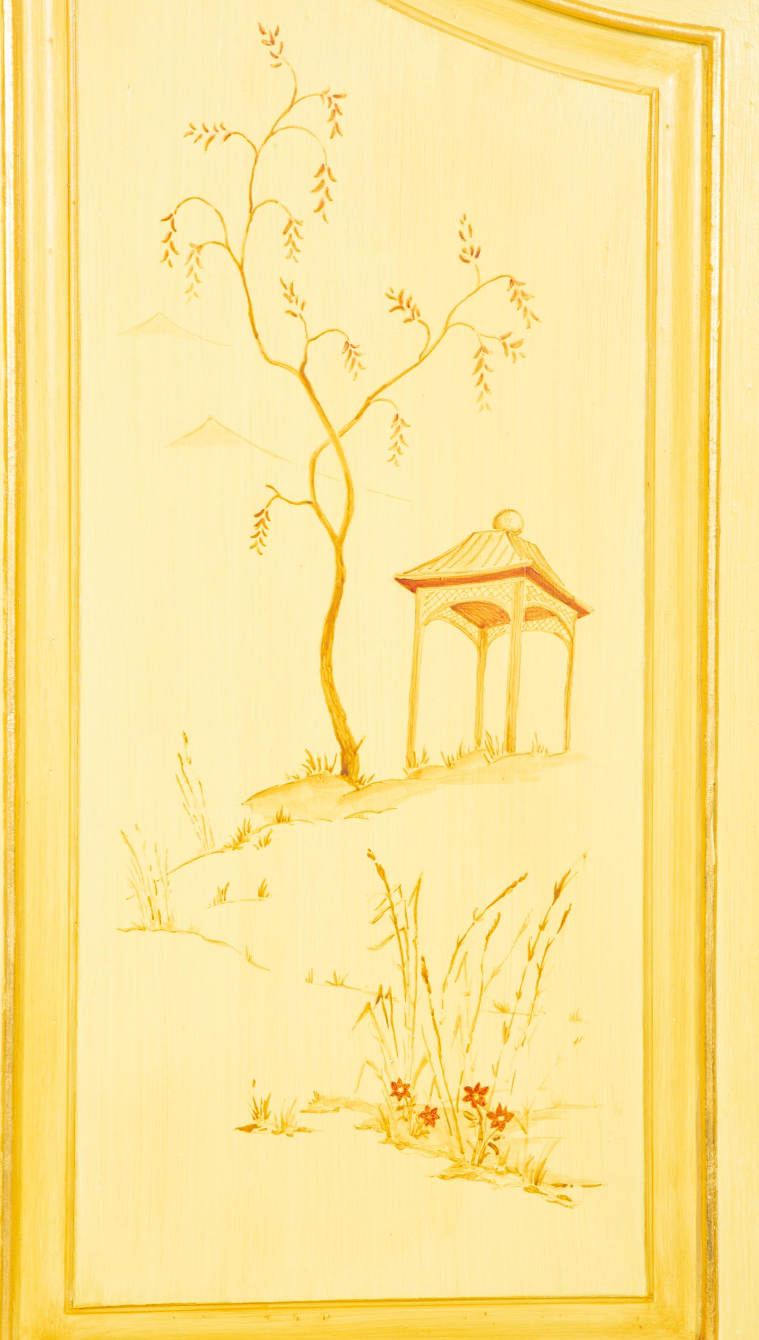 A Venetian Style Painted and Parcel Gilt Bureau Cabinet