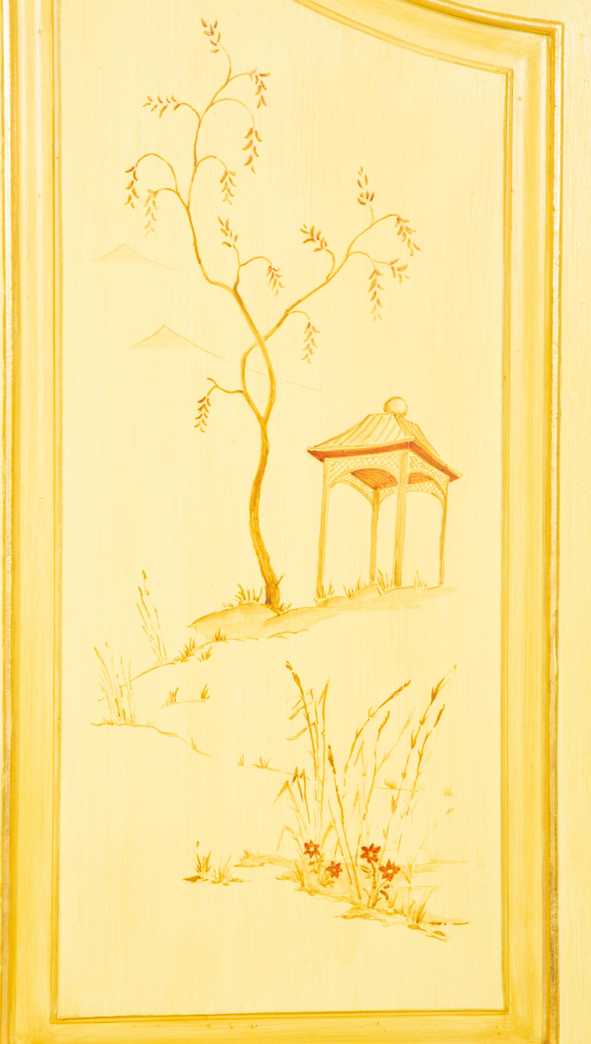 A Venetian Style Painted and Parcel Gilt Bureau Cabinet