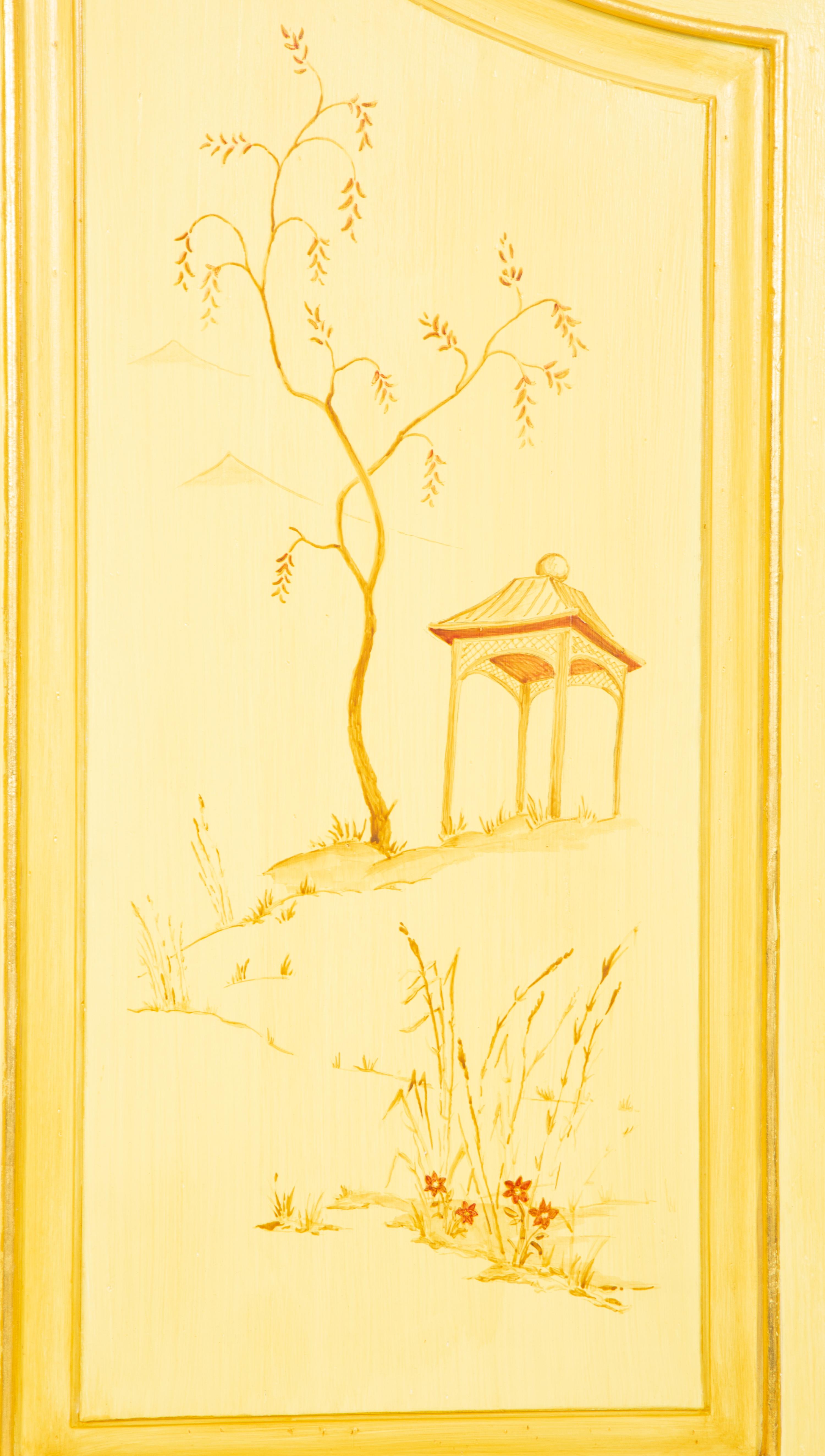A Venetian Style Painted and Parcel Gilt Bureau Cabinet