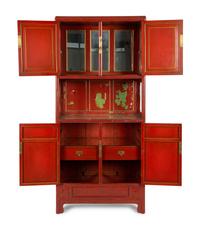 A Chinese Style Carved and Painted Cabinet on Chest — 20TH CENTURY