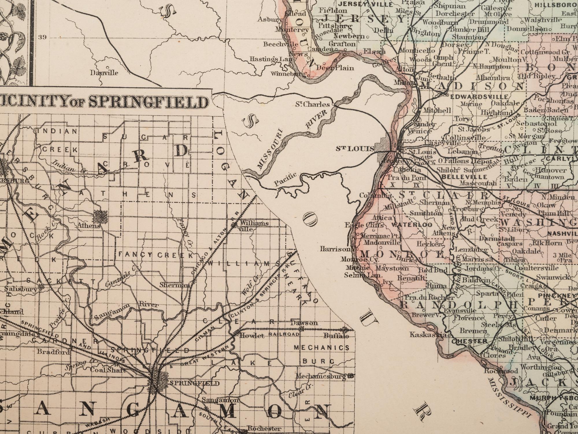 Five Framed Maps Pertaining to Illinois and the Surrounding States
