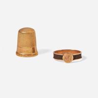 A mourning ring and gold thimble associated with Mary Shippen Burd Grubb (1753-1774) 18th century