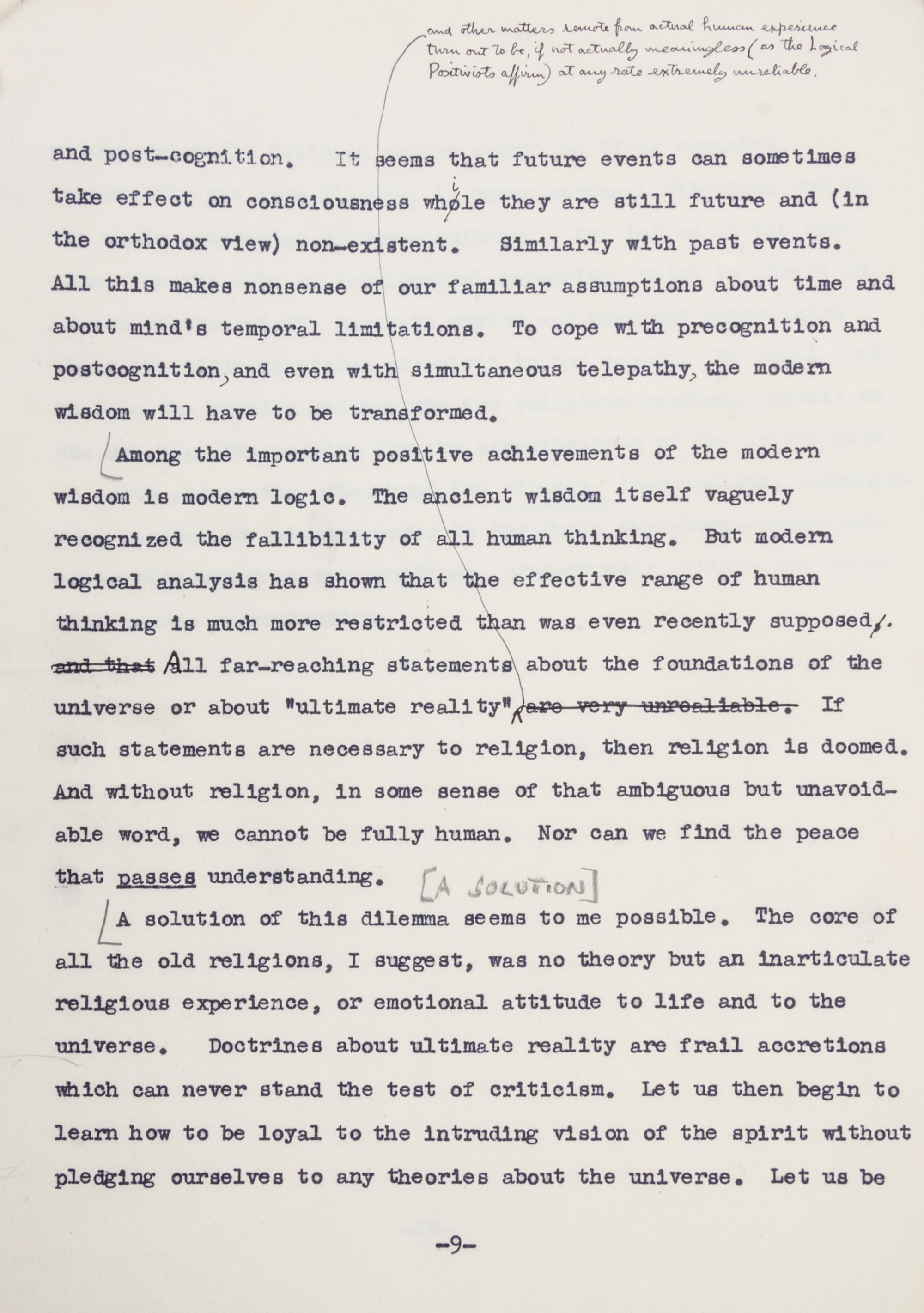STAPLEDON, OLAF. Conflict of Wisdoms, 1949. Typescript of the essay. With ALS to John Gawsworth