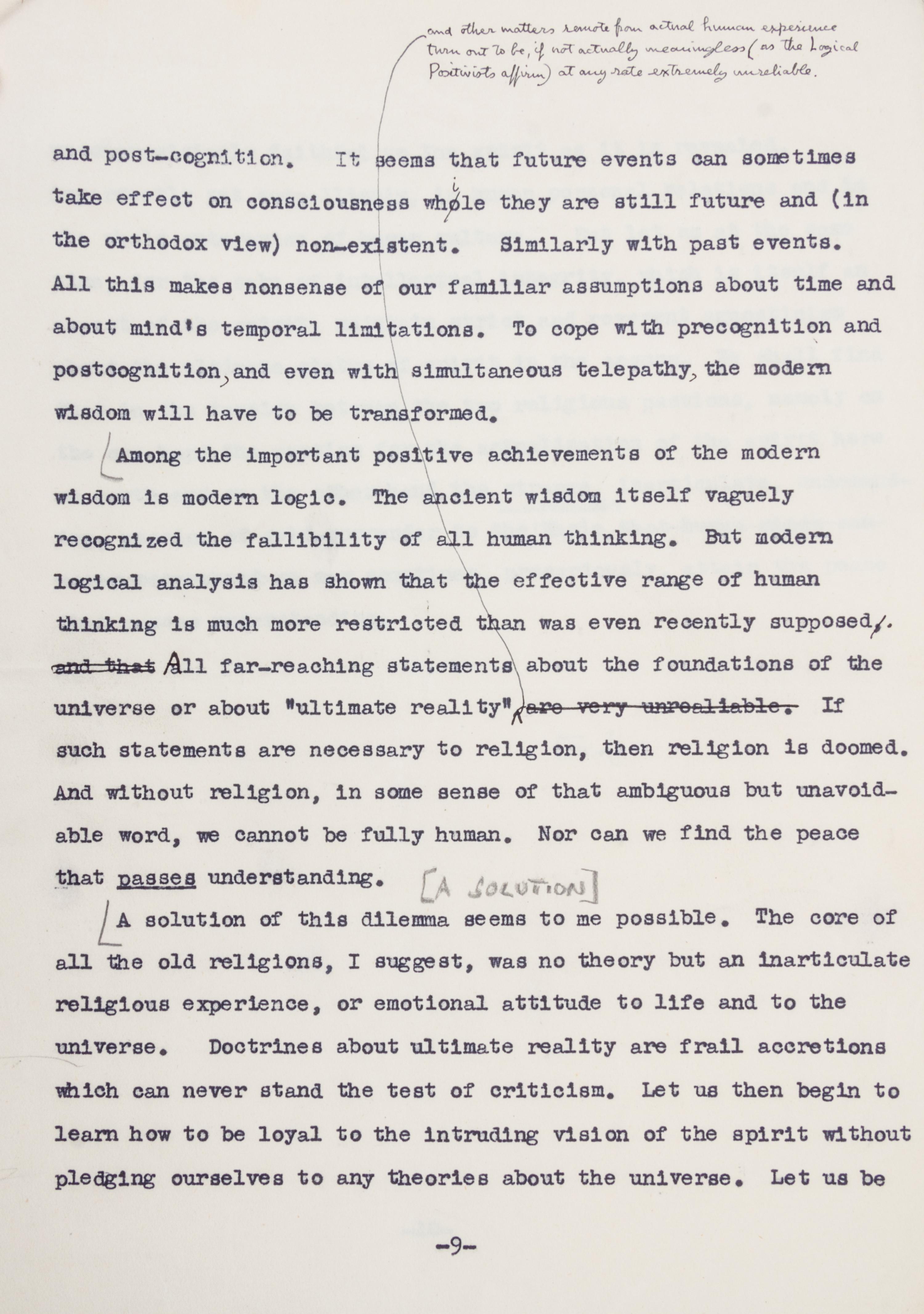 STAPLEDON, OLAF. Conflict of Wisdoms, 1949. Typescript of the essay. With ALS to John Gawsworth