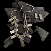 Navajo Turquoise Sterling Silver Kachina Necklace, Earrings, and Pendant Set
