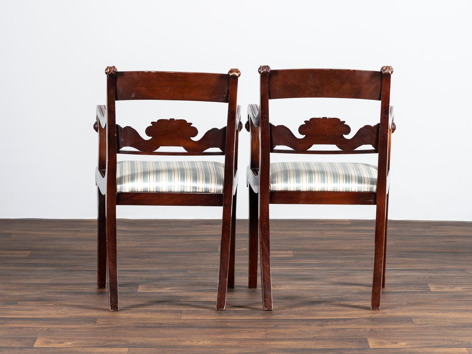 A Pair of Classical Cornucopia Carved Mahogany Armchairs