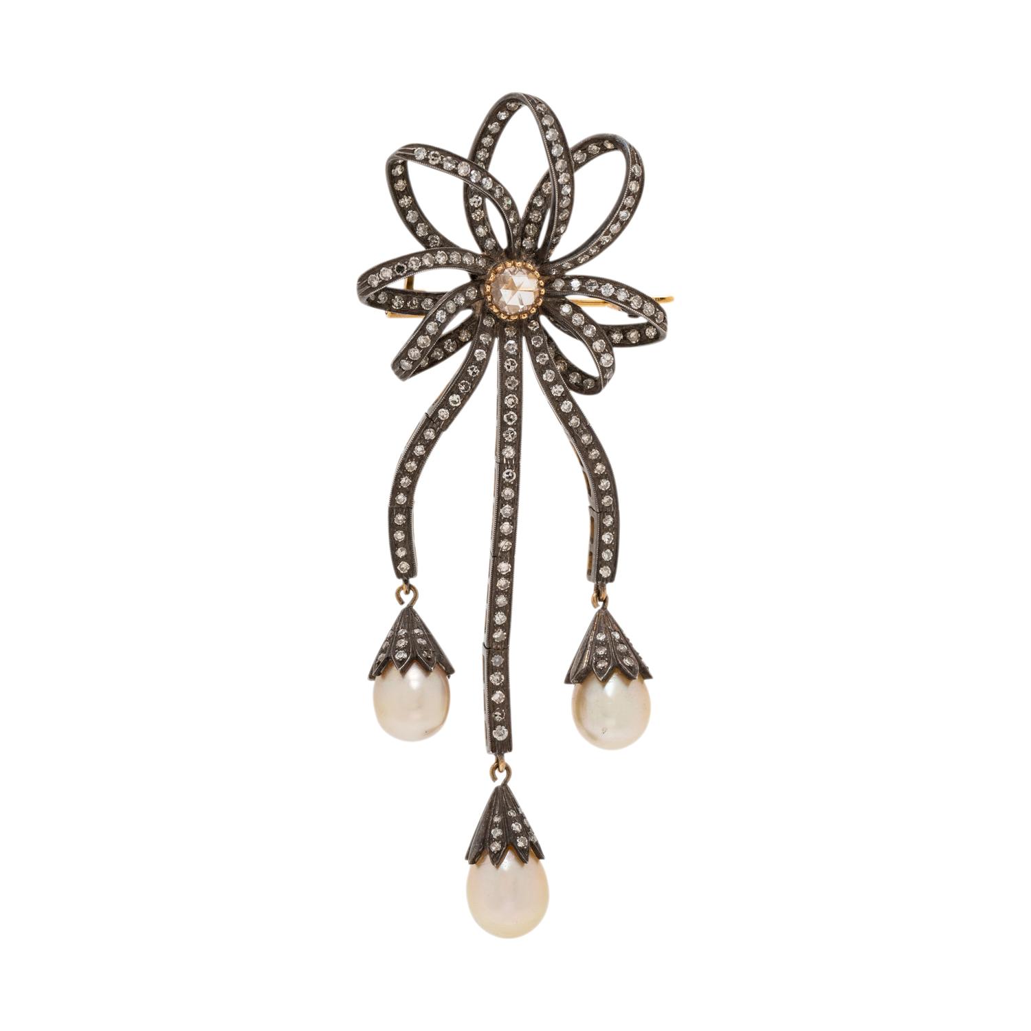 DIAMOND AND CULTURED PEARL BROOCH