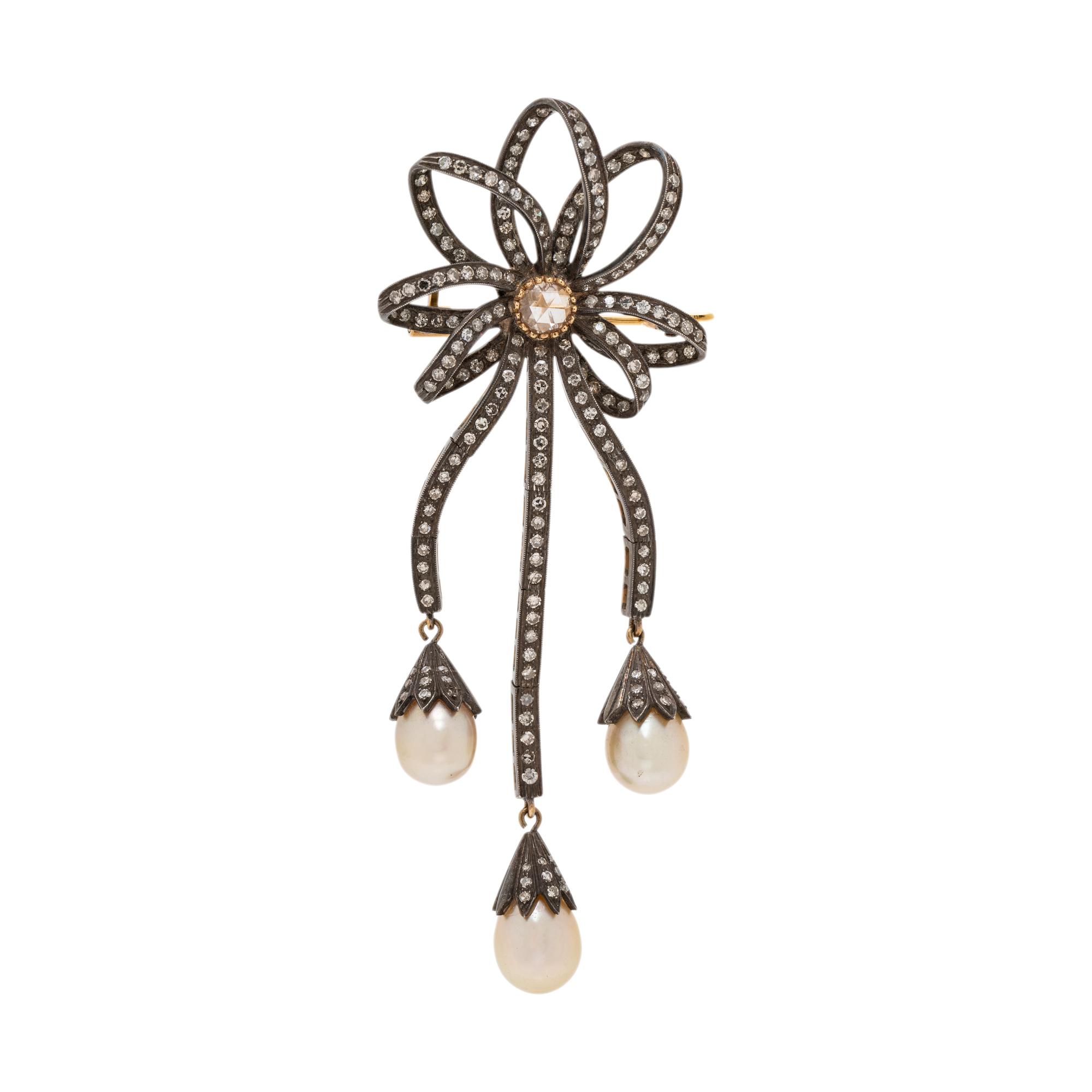 DIAMOND AND CULTURED PEARL BROOCH