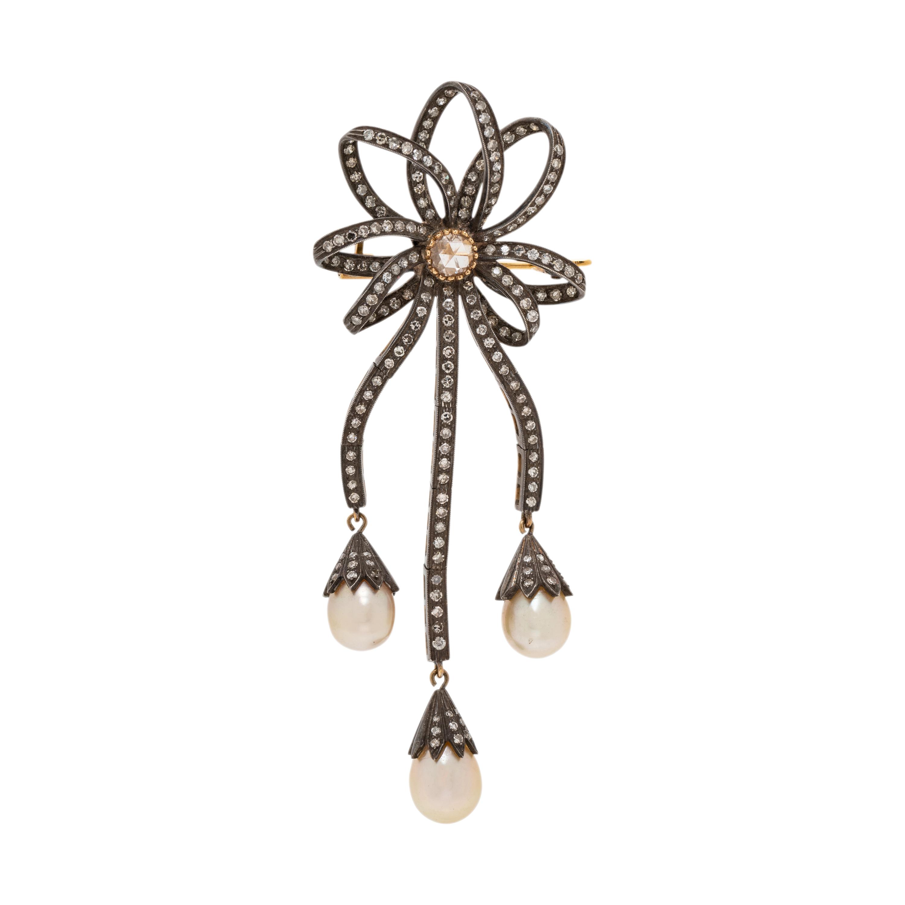 DIAMOND AND CULTURED PEARL BROOCH