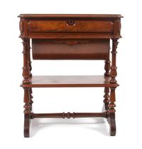 A Victorian Walnut Sewing Table Height 28 3/4 x width 24 x depth 16 1/2 inches. — 19TH CENTURY