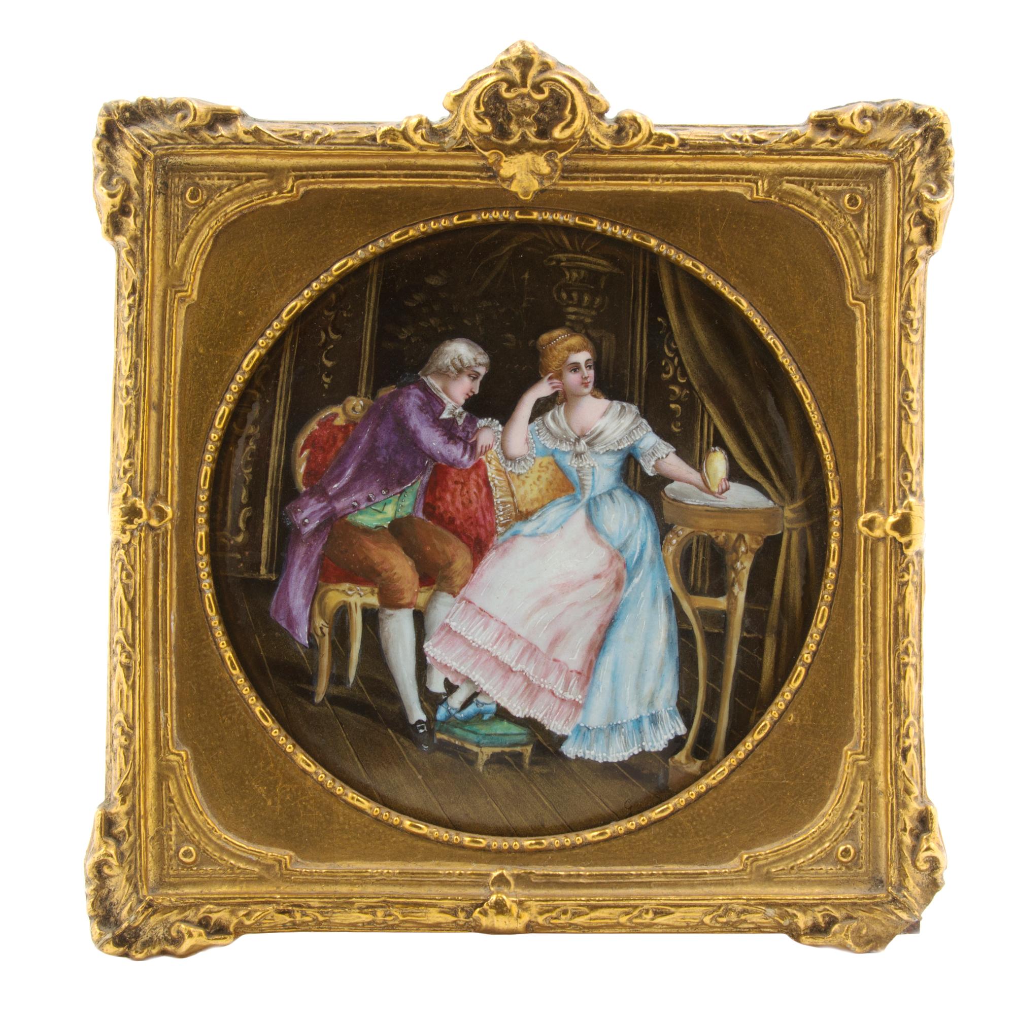 A French Enamel on Copper Roundel, Diameter of roundel 4 7/8 inches.