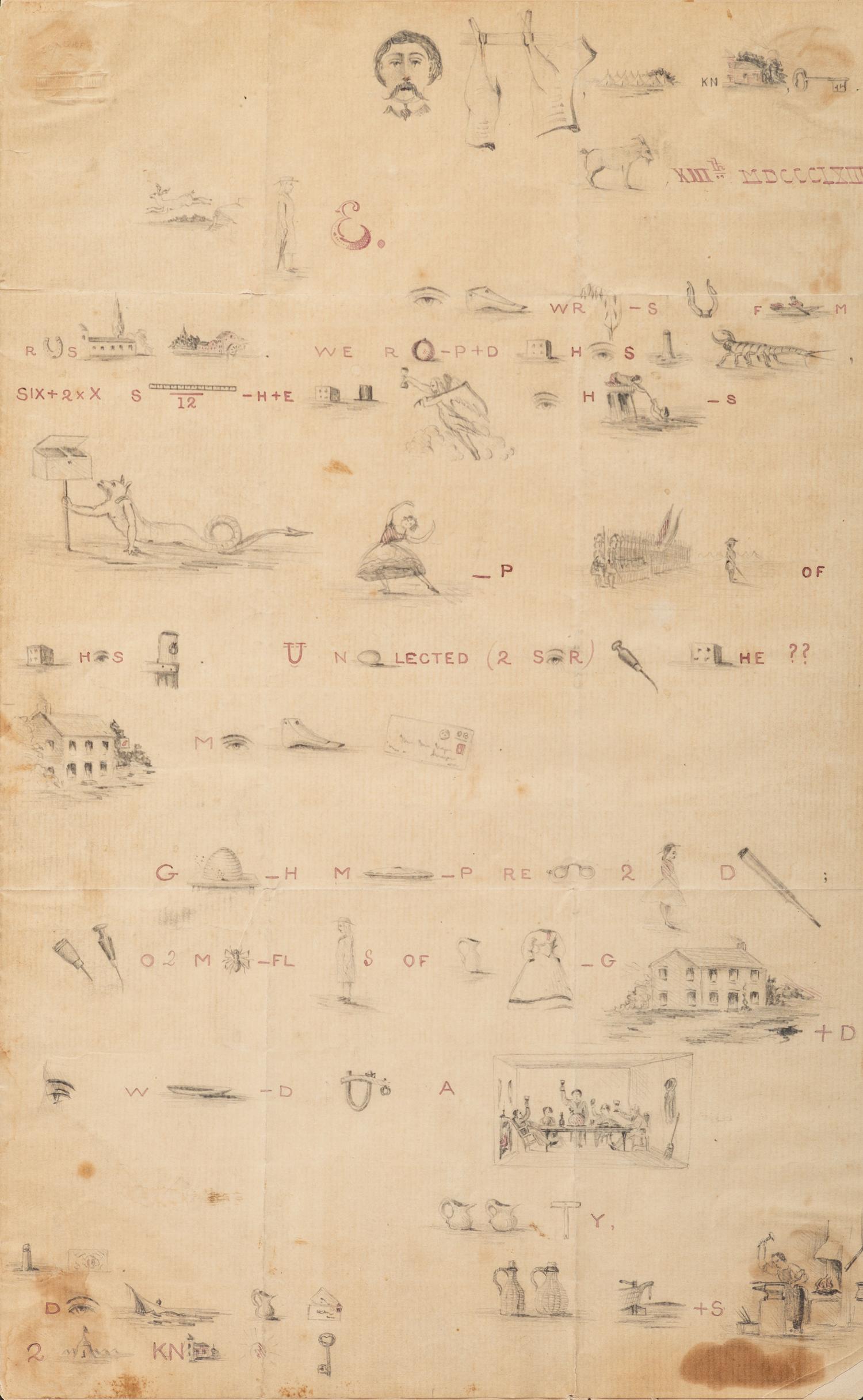 [CIVIL WAR]. Rebus letter from a soldier. [Headquarters, Camp Knox, KY?], [13 April?] 1863.