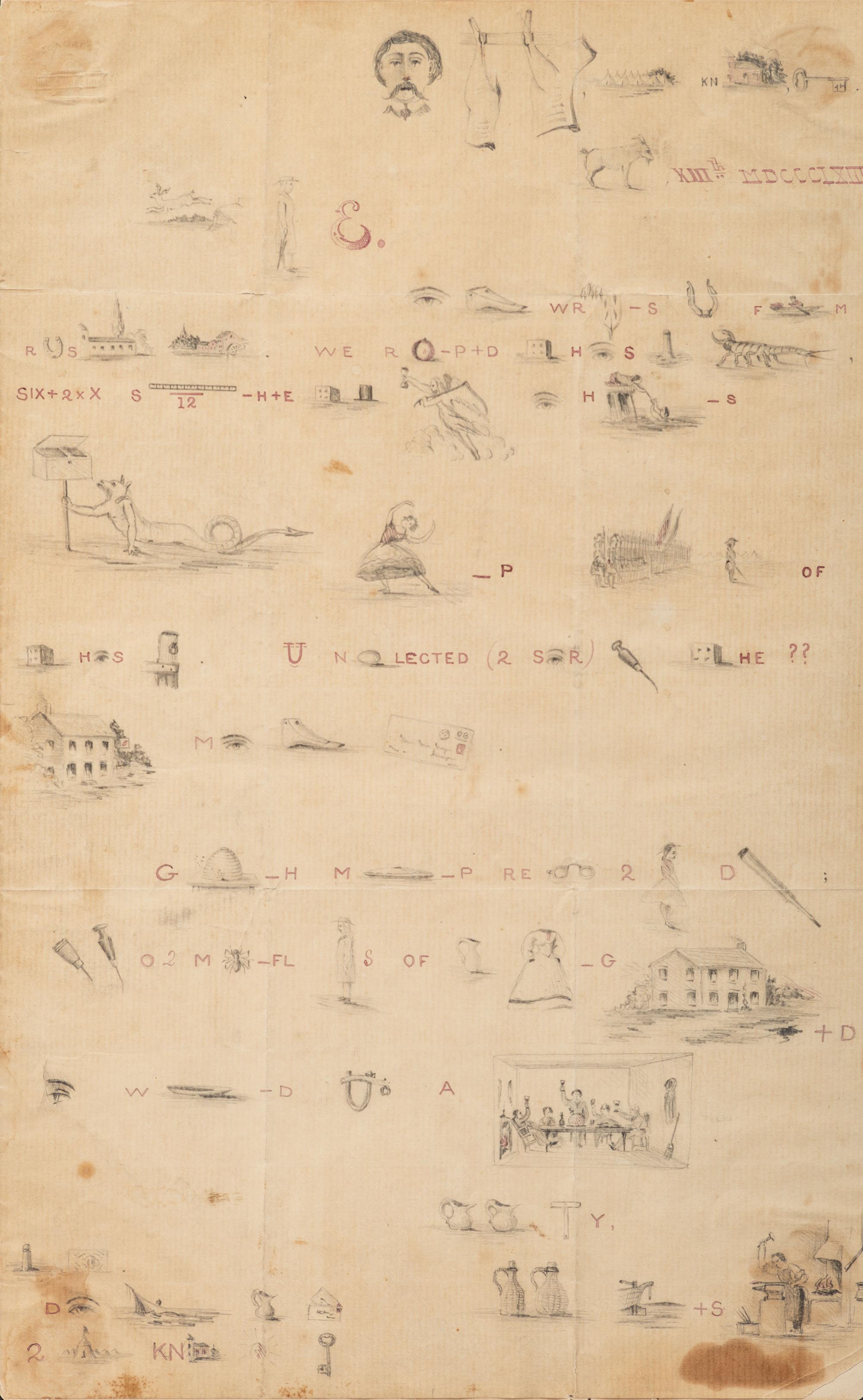 [CIVIL WAR]. Rebus letter from a soldier. [Headquarters, Camp Knox, KY?], [13 April?] 1863.