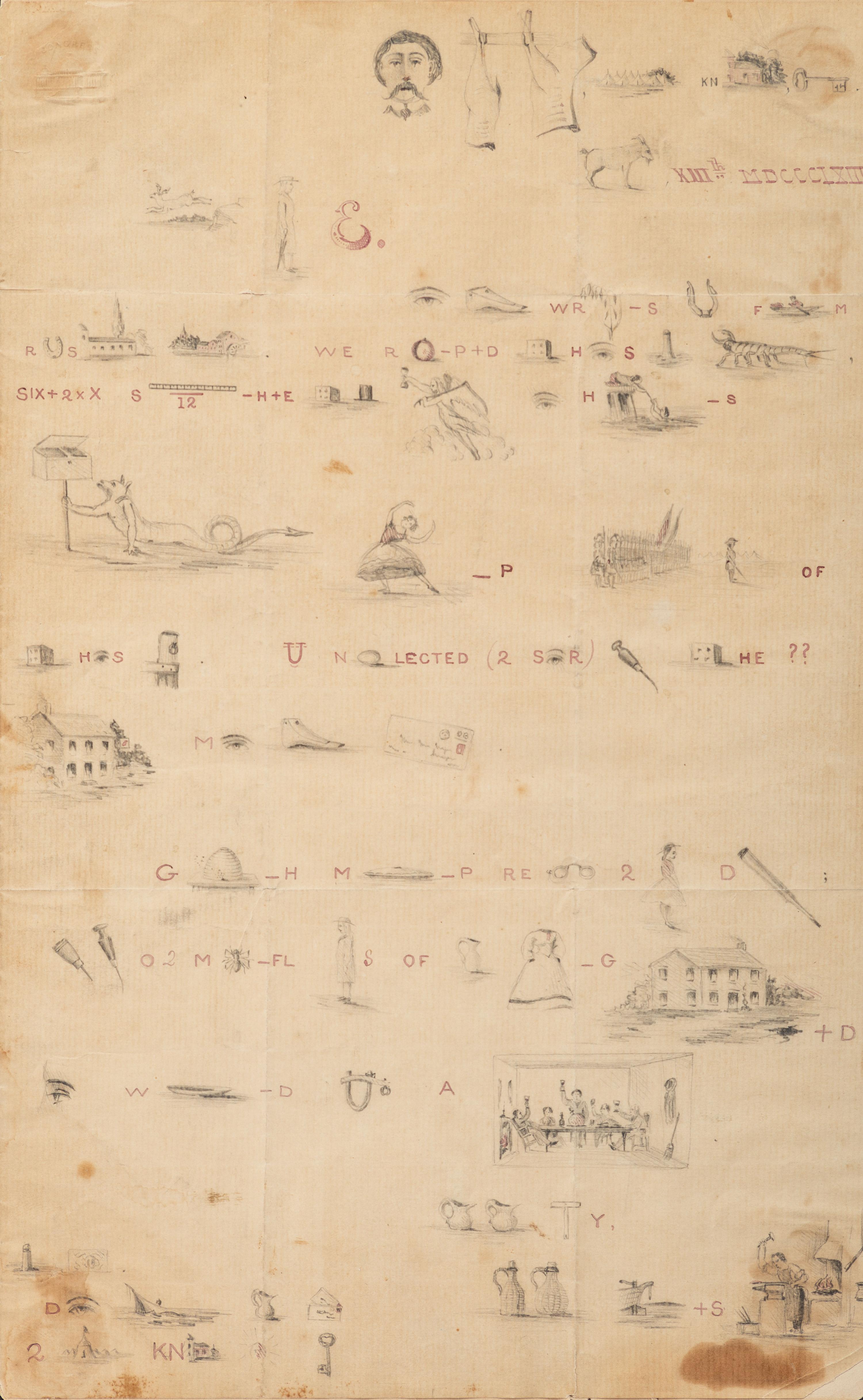 [CIVIL WAR]. Rebus letter from a soldier. [Headquarters, Camp Knox, KY?], [13 April?] 1863.
