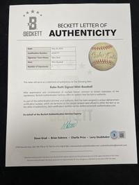 A Unique Babe Ruth Single Signed Autograph Mini Baseball (Beckett Authentication Services)