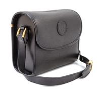 A Gucci Black Leather Camera Bag, 7" x 6" x 4"; Strap drop: 23".