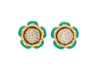 A Pair of Judith Leiber Floral Earclips, 1" x 1".