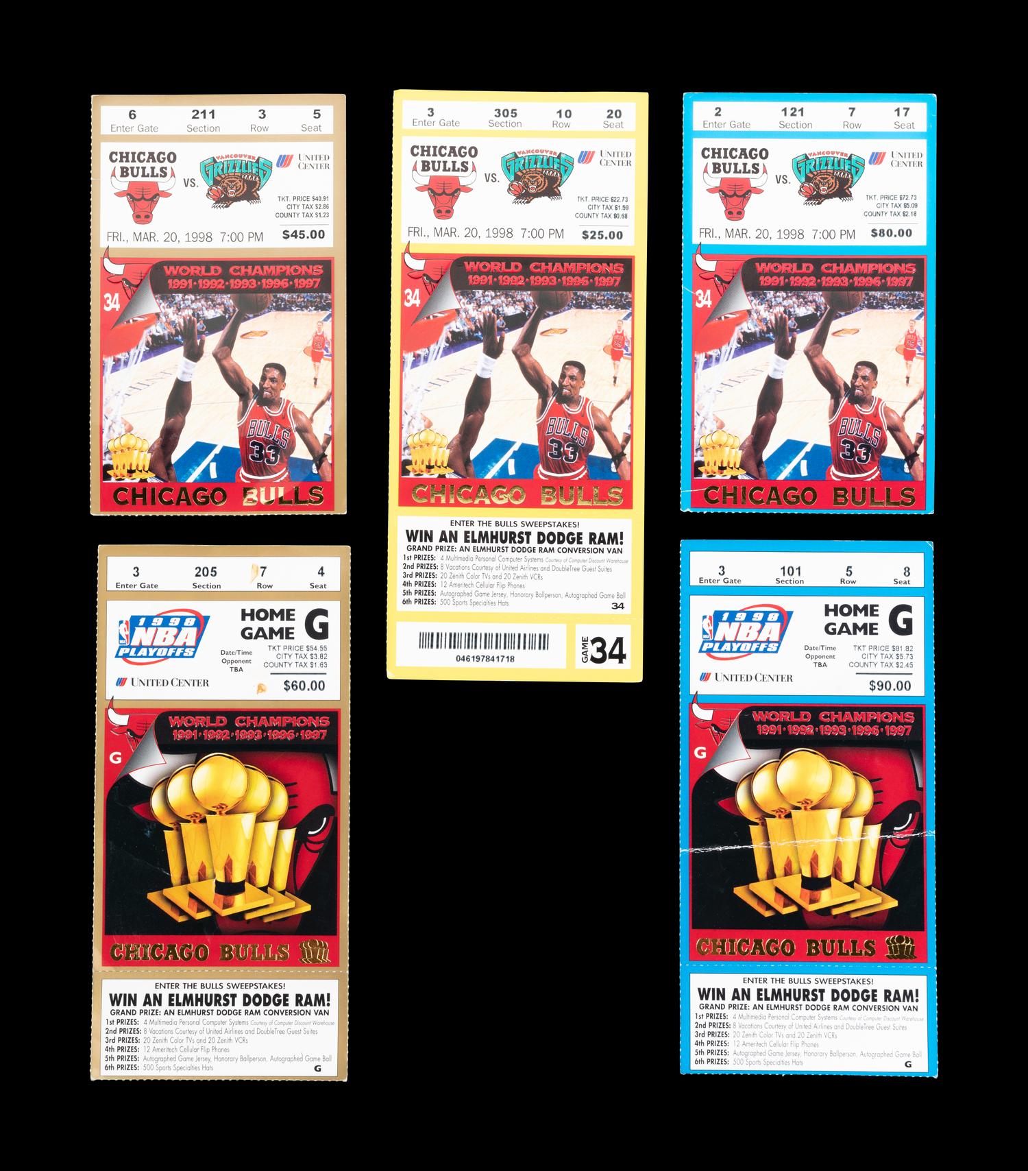 A Collection of 18 Chicago Bulls Michael Jordan Last Dance Era 1997-98 Regular Season and Playoff Tickets and Stubs,