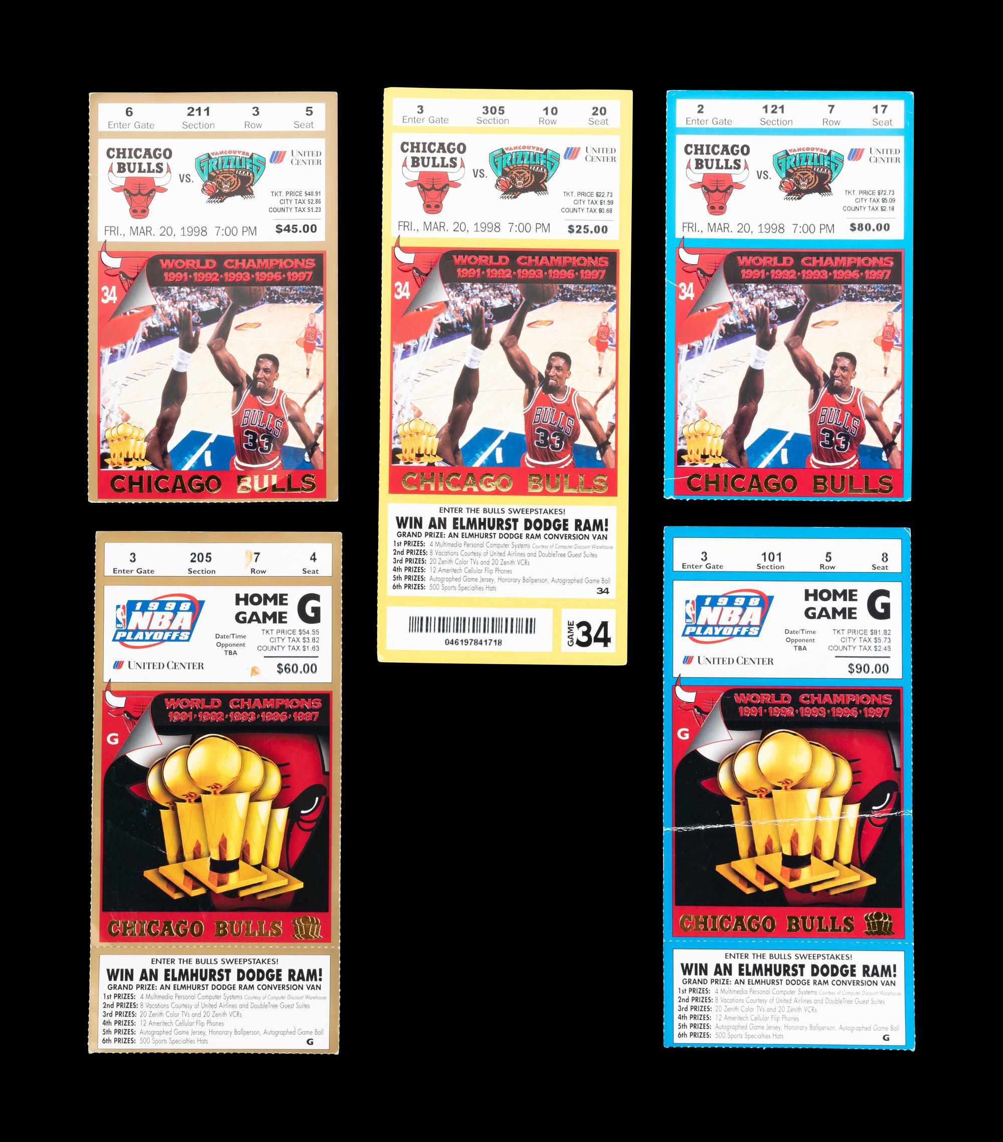A Collection of 18 Chicago Bulls Michael Jordan Last Dance Era 1997-98 Regular Season and Playoff Tickets and Stubs,