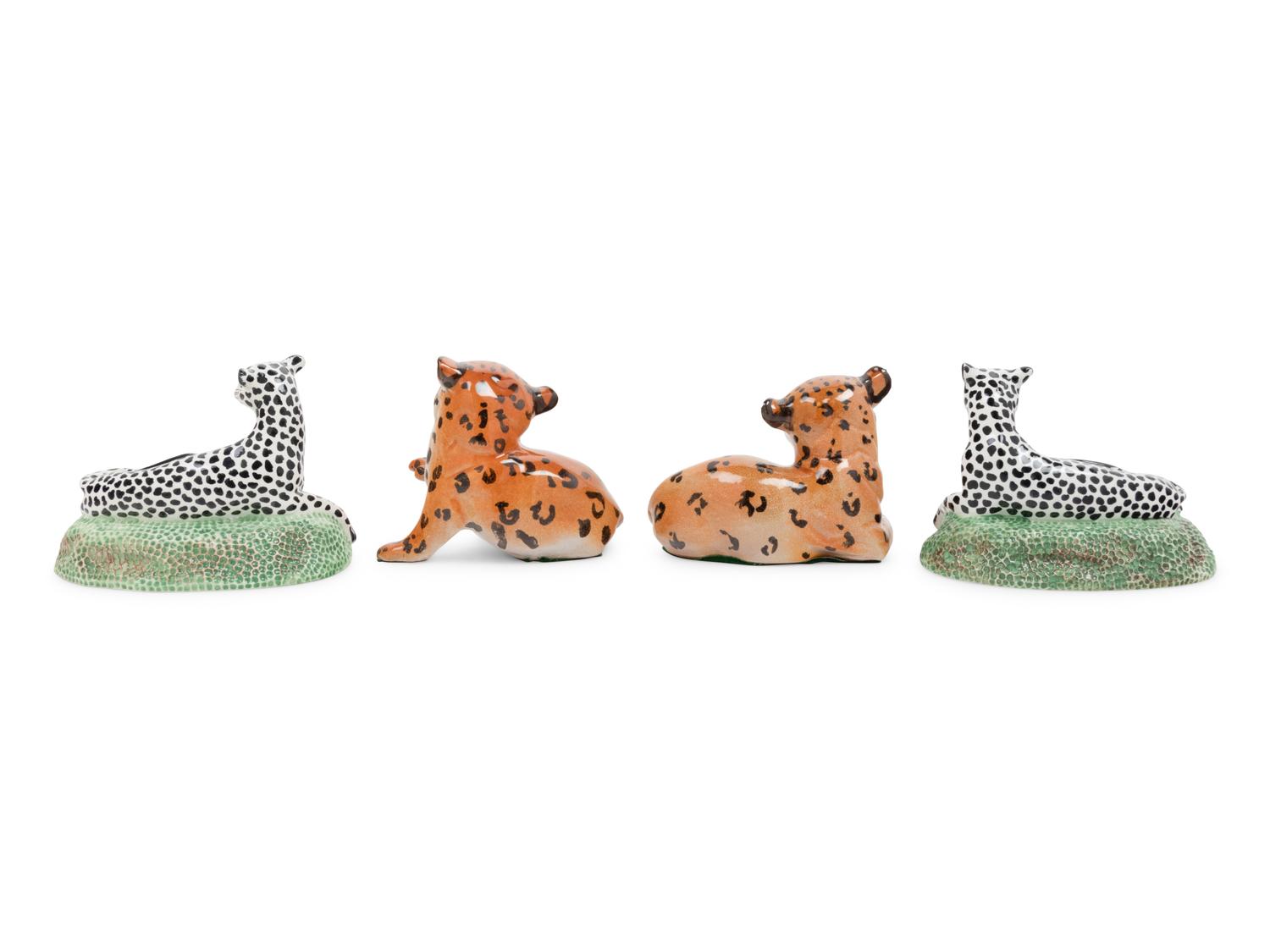 A Pair of Italian Faience Cheetah Cubs and a Pair of Mottahedeh Cats