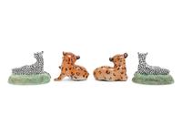A Pair of Italian Faience Cheetah Cubs and a Pair of Mottahedeh Cats