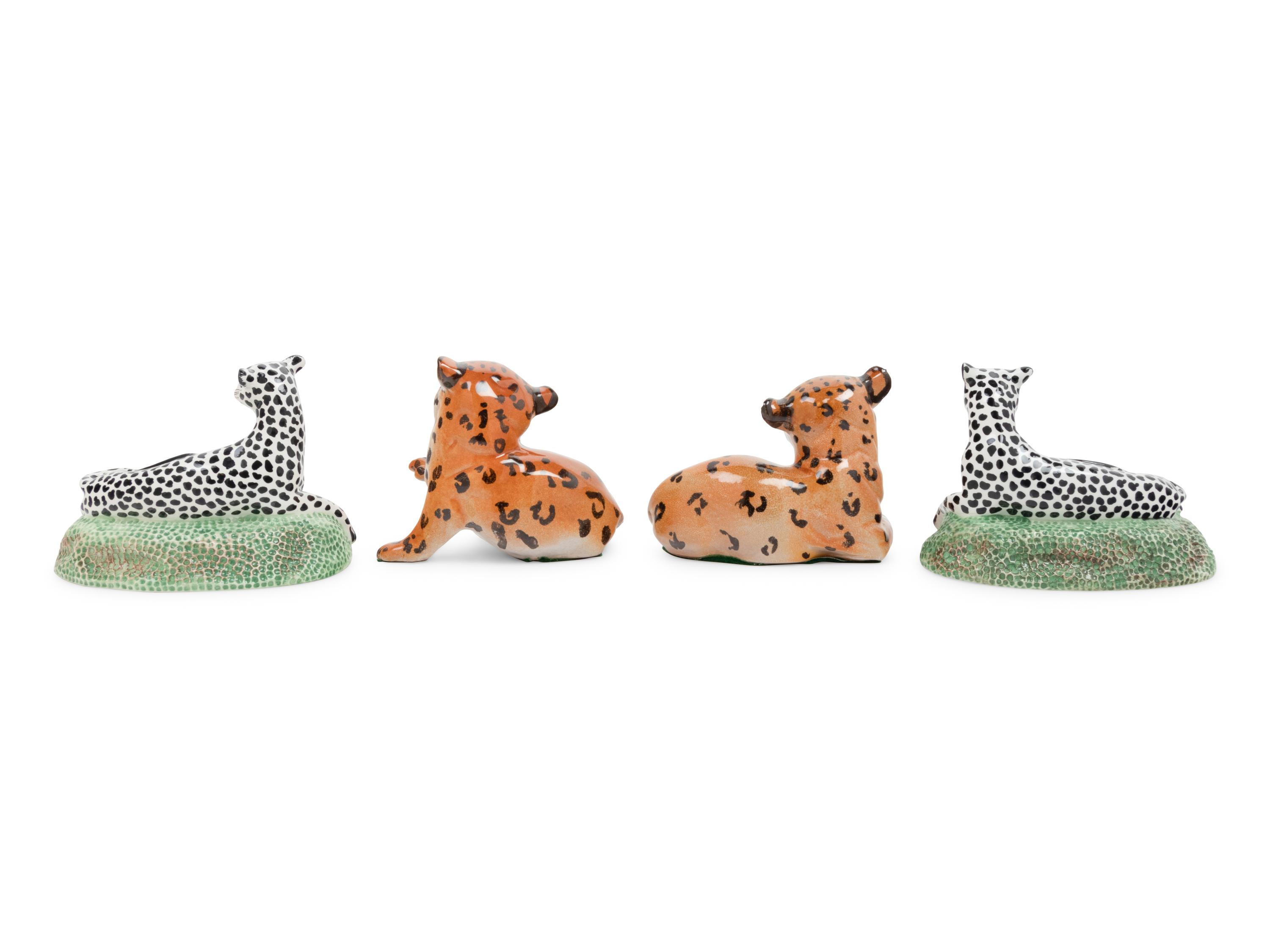 A Pair of Italian Faience Cheetah Cubs and a Pair of Mottahedeh Cats
