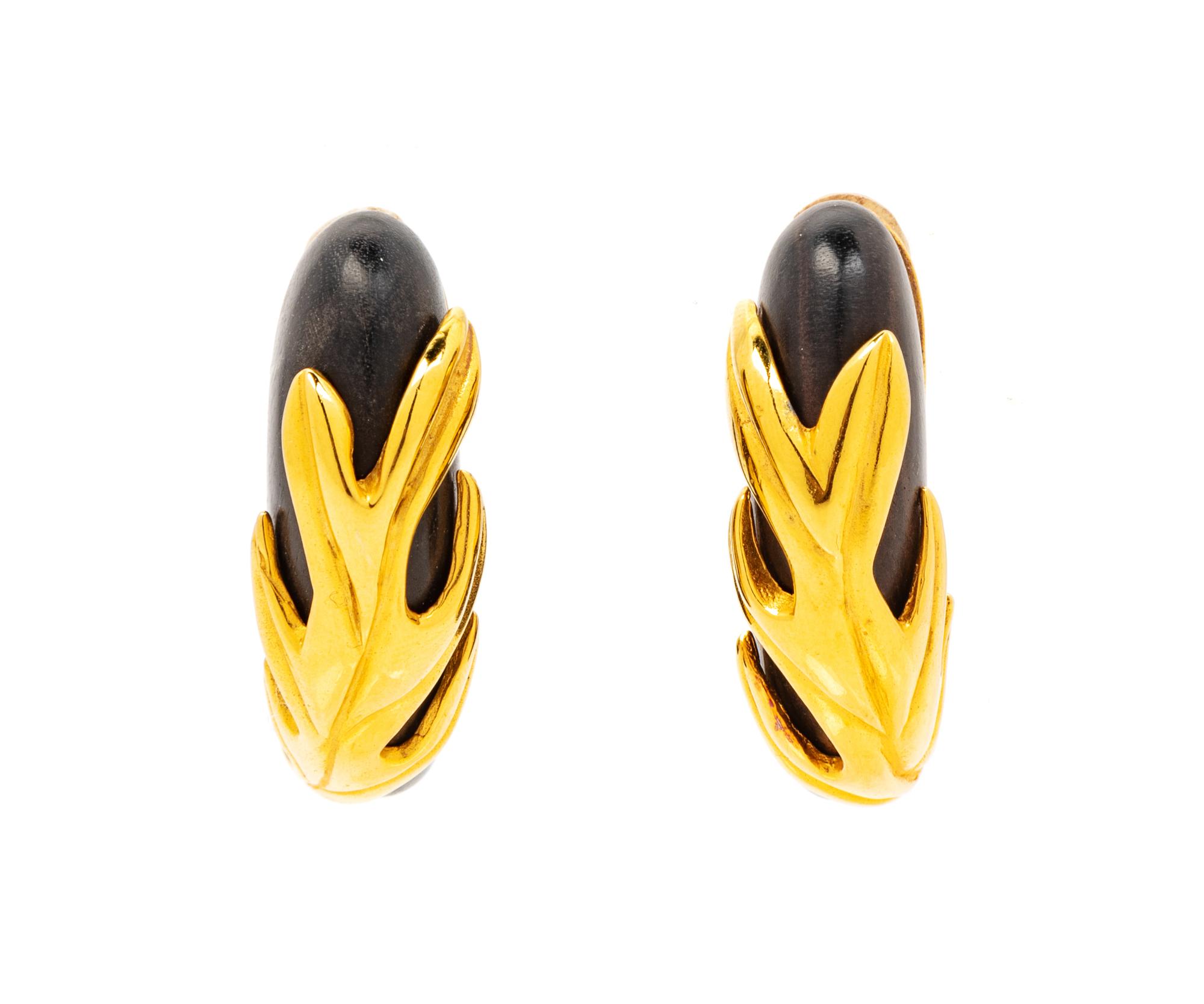 Isabel Canovas Wood Leaf Earclips, 1980s
