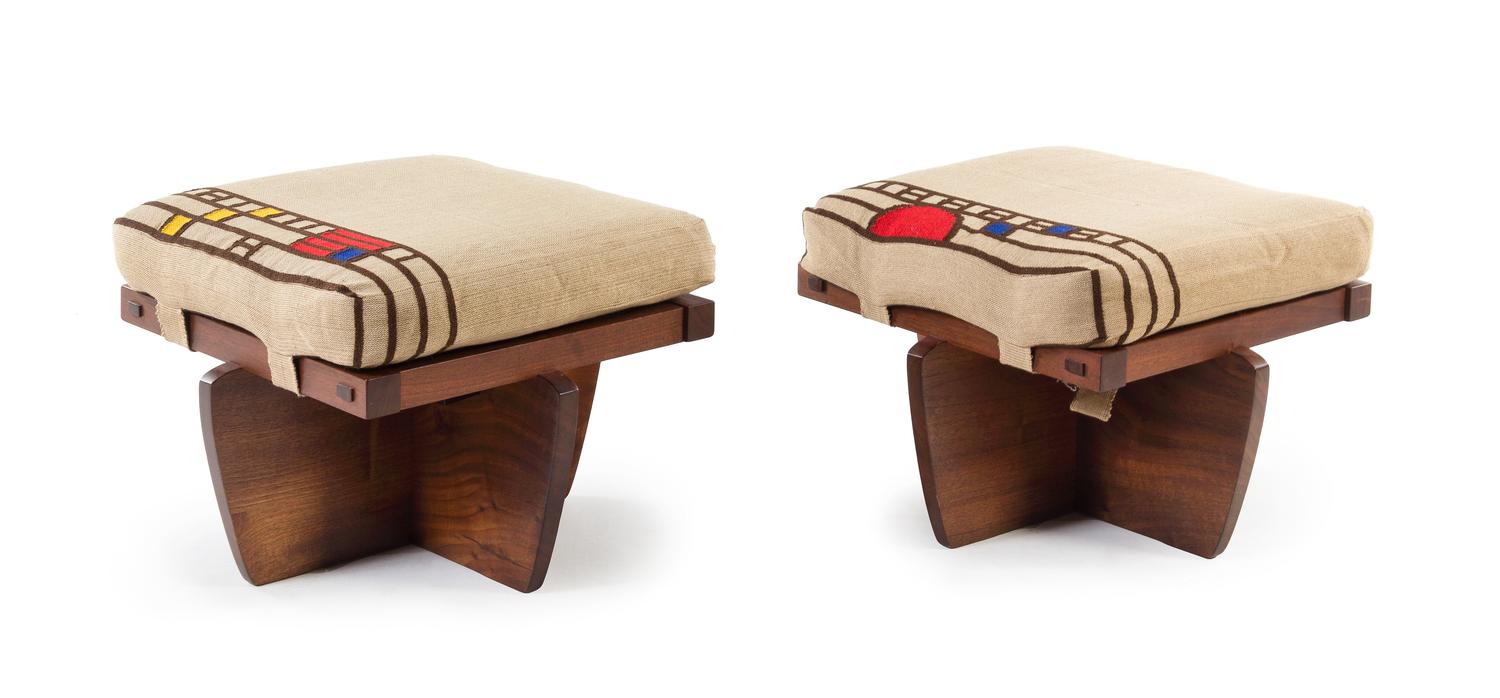 George Nakashima, (Japanese/American, 1905-1990), a pair of Greenrock stools, 1984