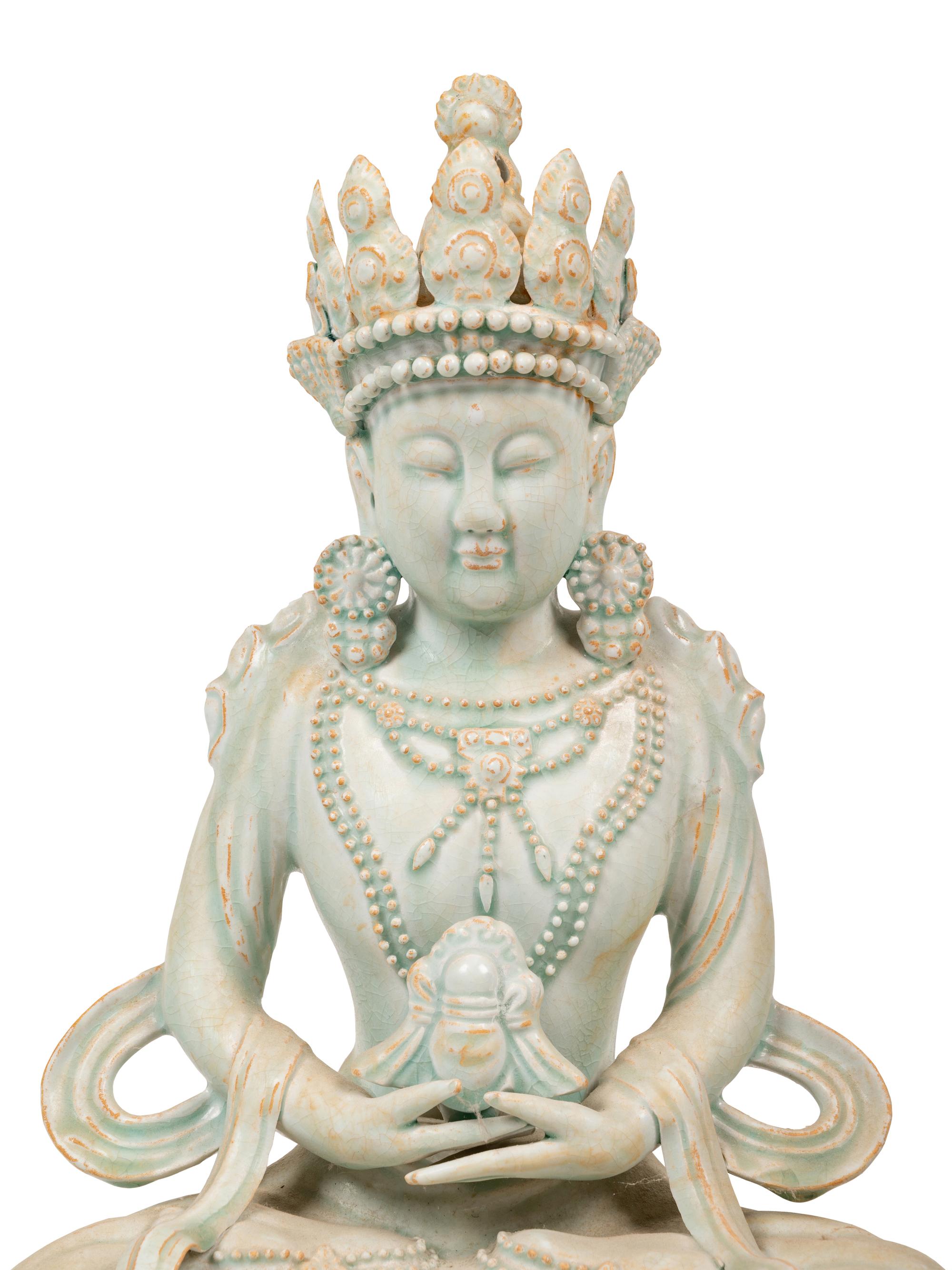 A Large Chinese Qingbai Glazed Porcelain Guanyin