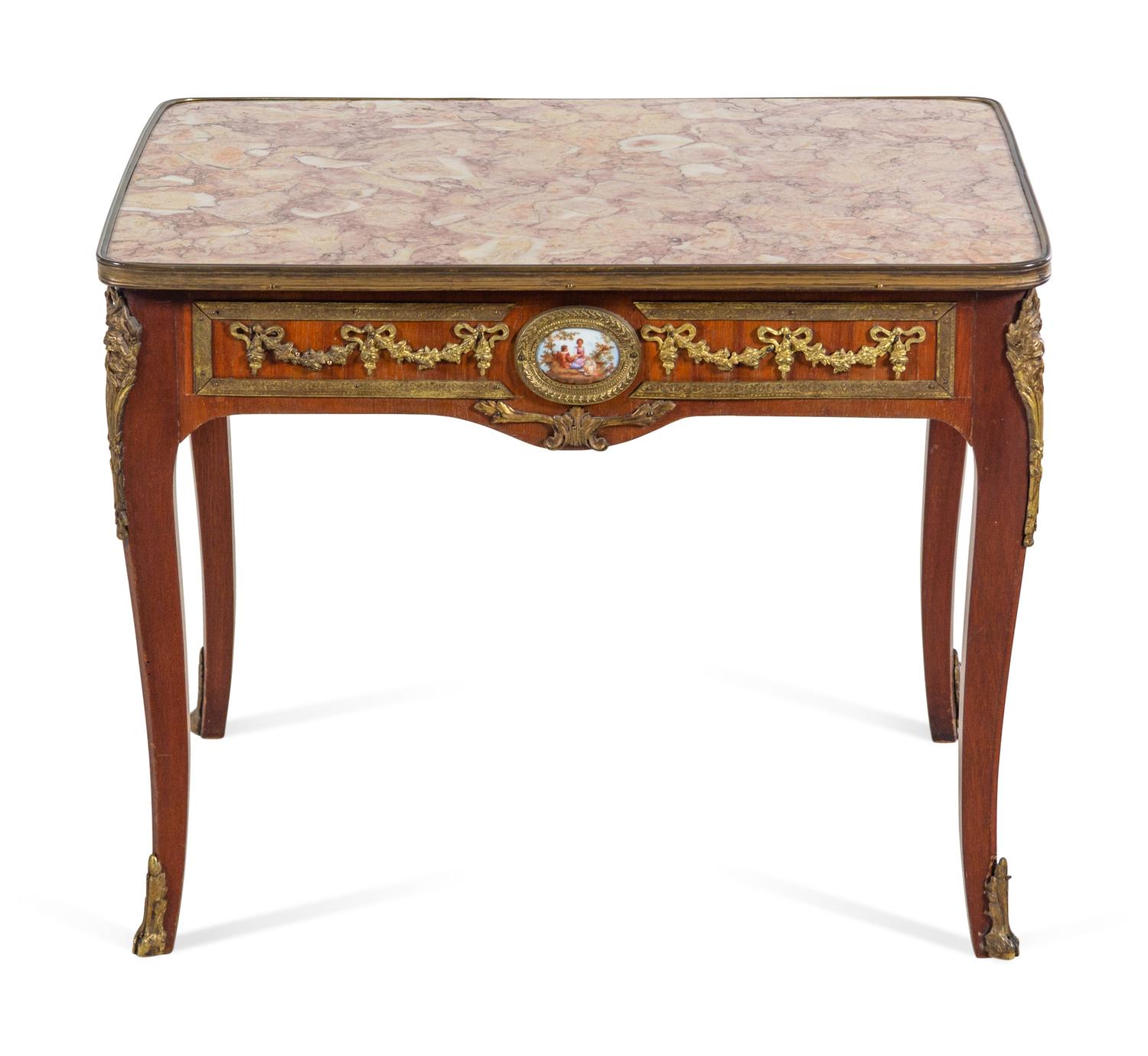 A Louis XV Style Gilt Metal Mounted Marble-Top Low Table