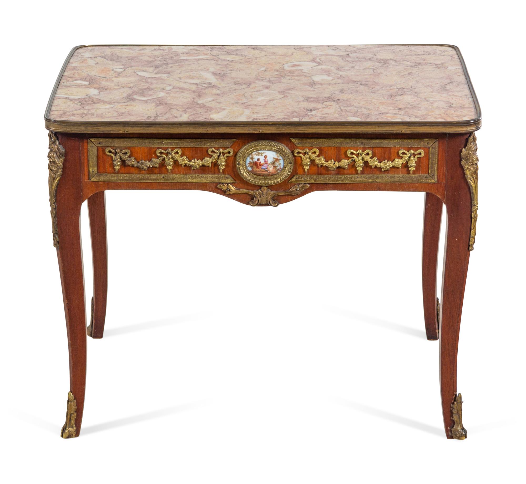 A Louis XV Style Gilt Metal Mounted Marble-Top Low Table