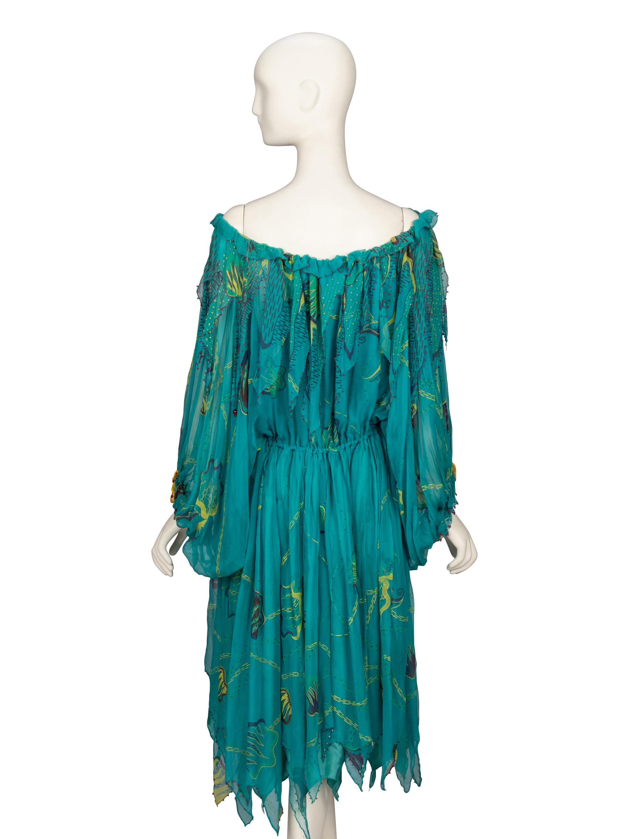 Zandra Rhodes, Painted Teal Silk Dress