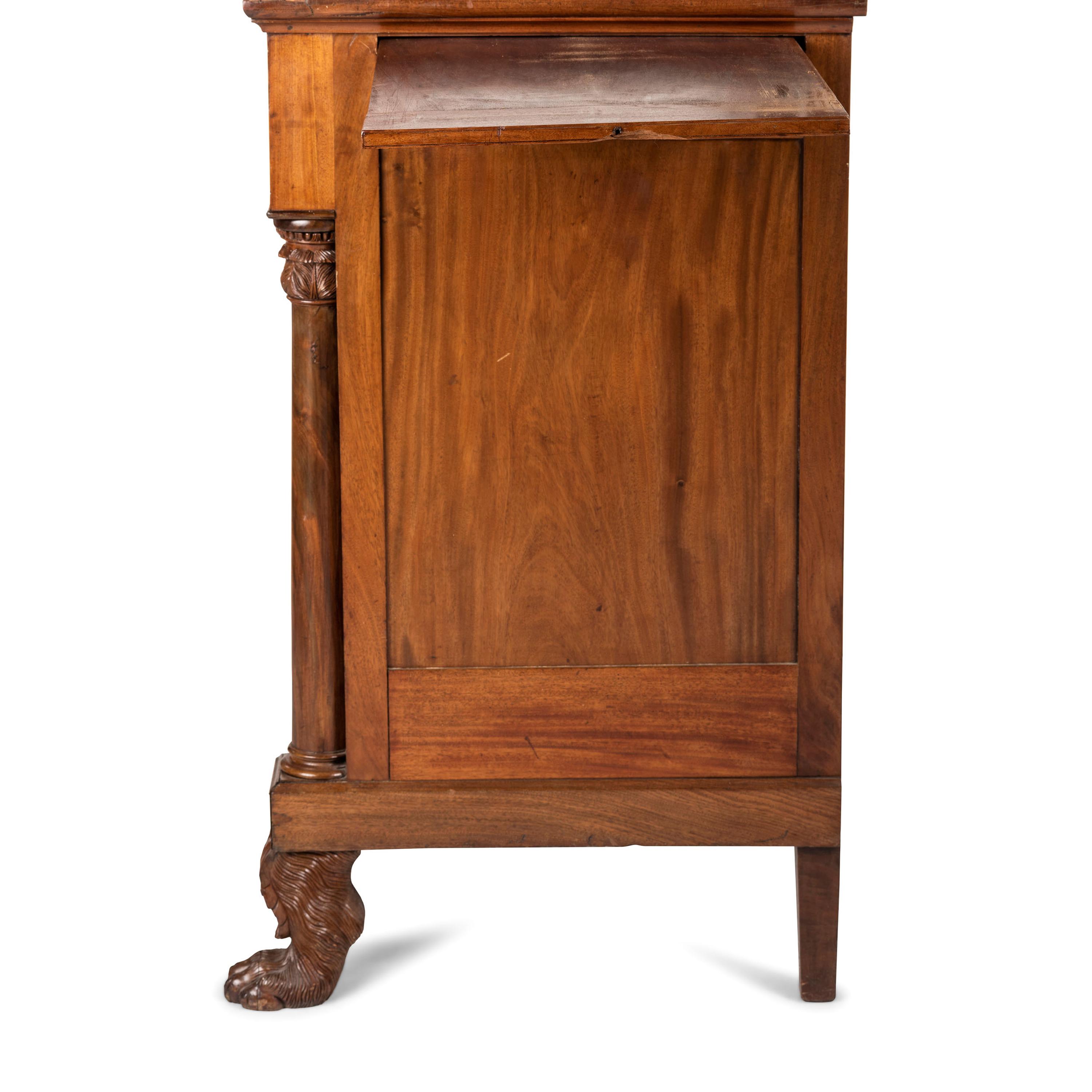 A Classical Brass Inlaid, Carved and Figured Mahogany Sideboard