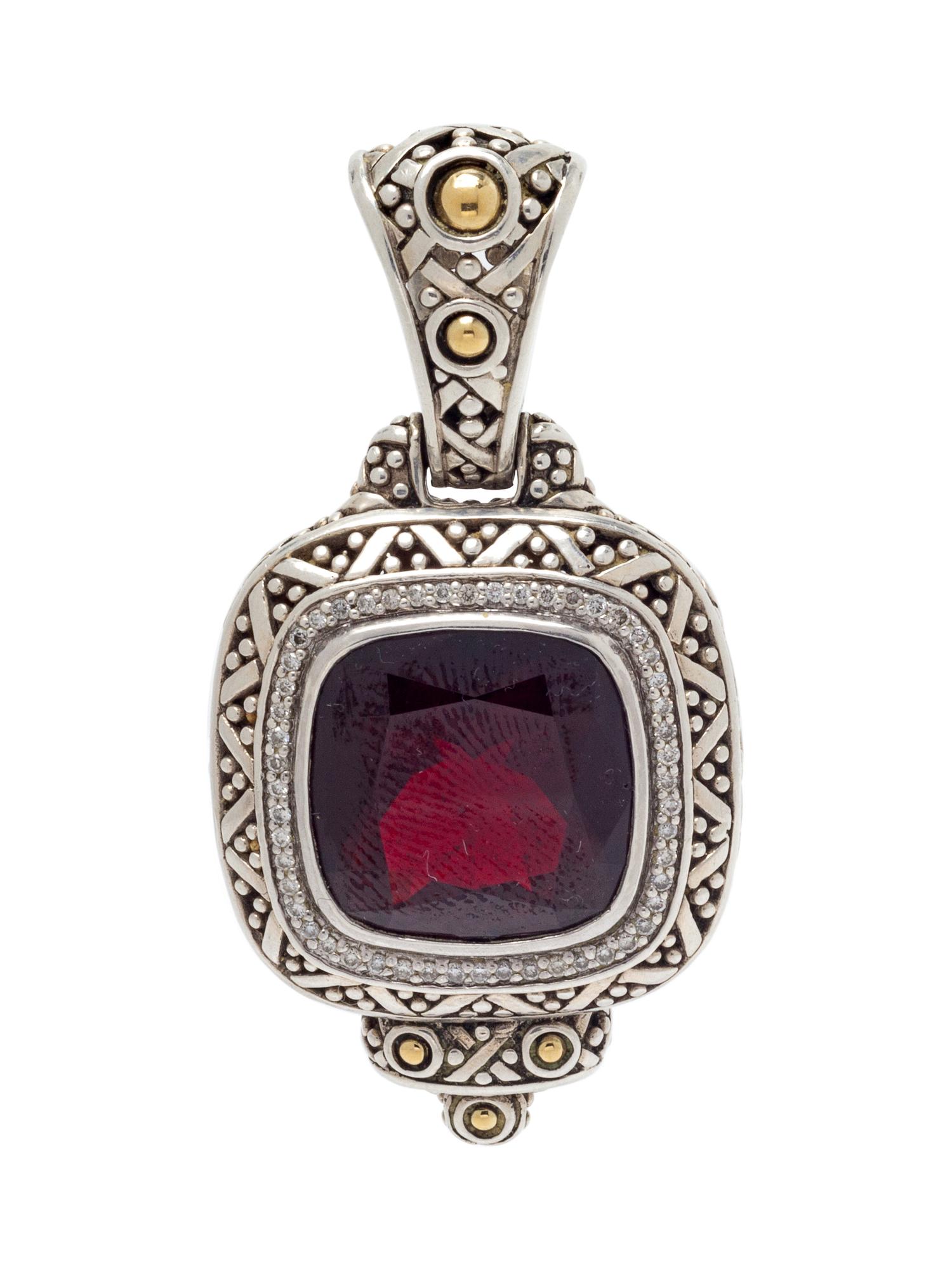 A Sterling Silver, 18 Karat Yellow Gold, Garnet and Diamond 'Batu Sari' Pendant, John Hardy,