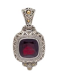 A Sterling Silver, 18 Karat Yellow Gold, Garnet and Diamond 'Batu Sari' Pendant, John Hardy,