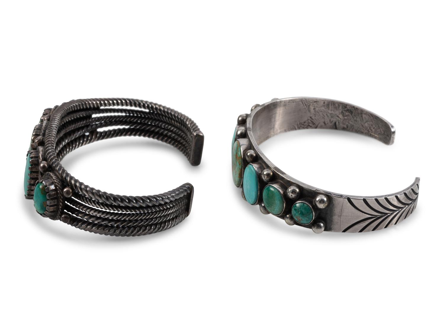 Navajo Silver and Turquoise Cuff Bracelets