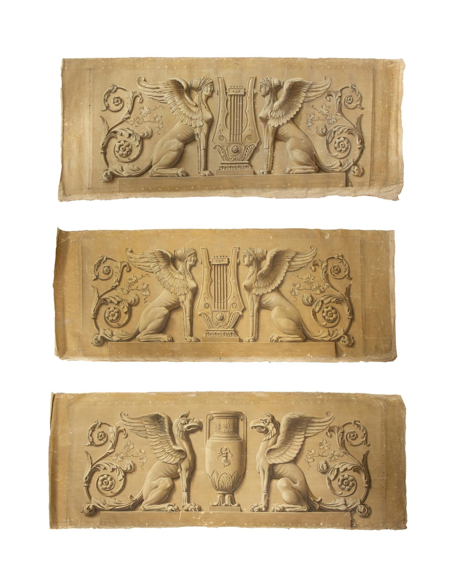 Three Neoclassical Painted Canvas Panels