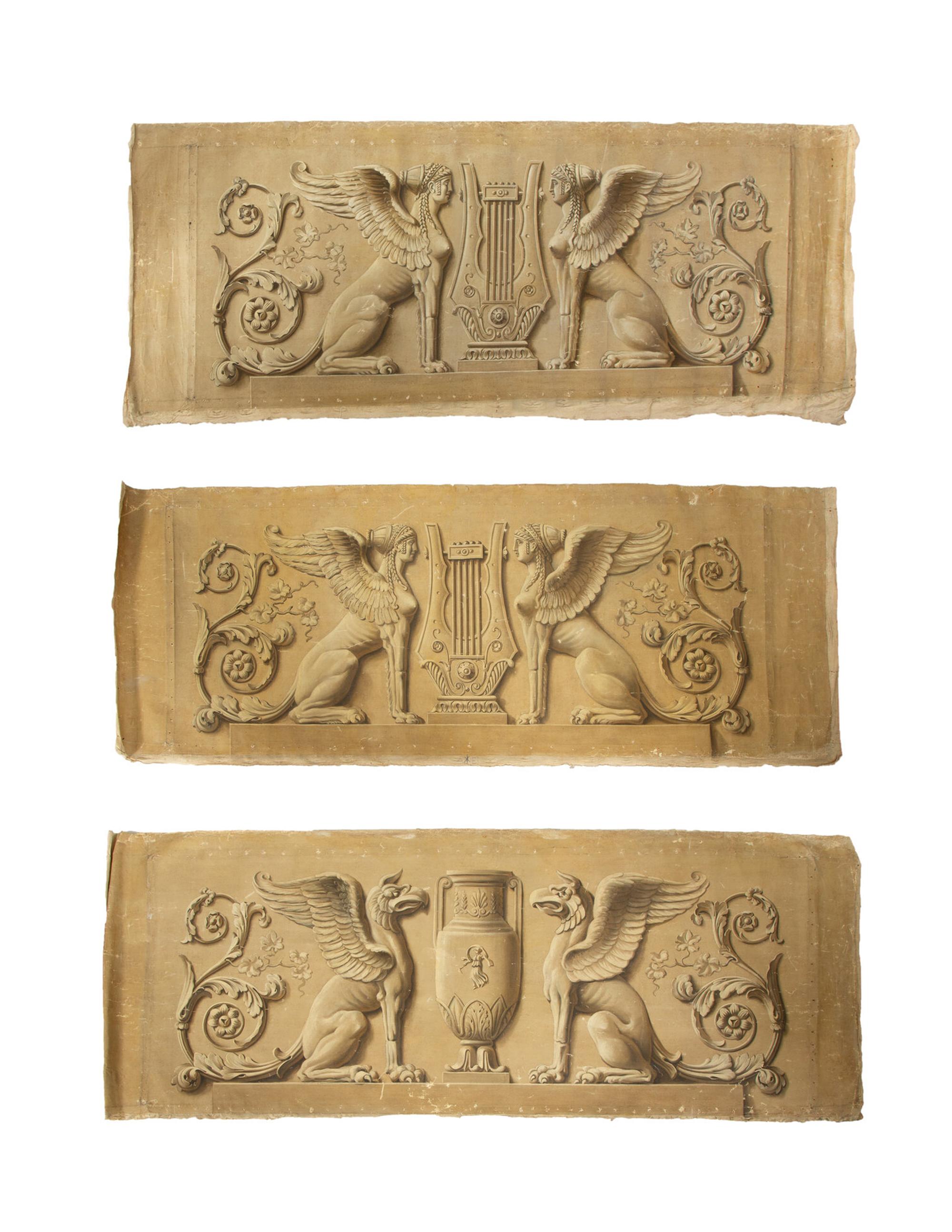 Three Neoclassical Painted Canvas Panels