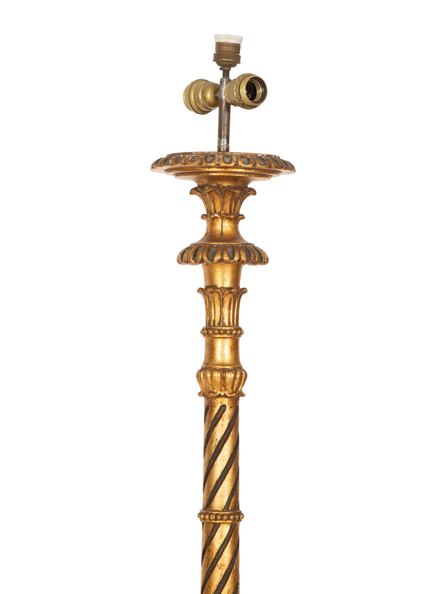 An Italian Giltwood Pedestal Table and a Torchère Mounted as a Floor Lamp