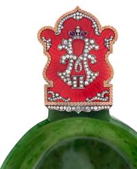 A Russian 14-Karat Gold, Enamel and Diamond Mounted Jade Kovsh