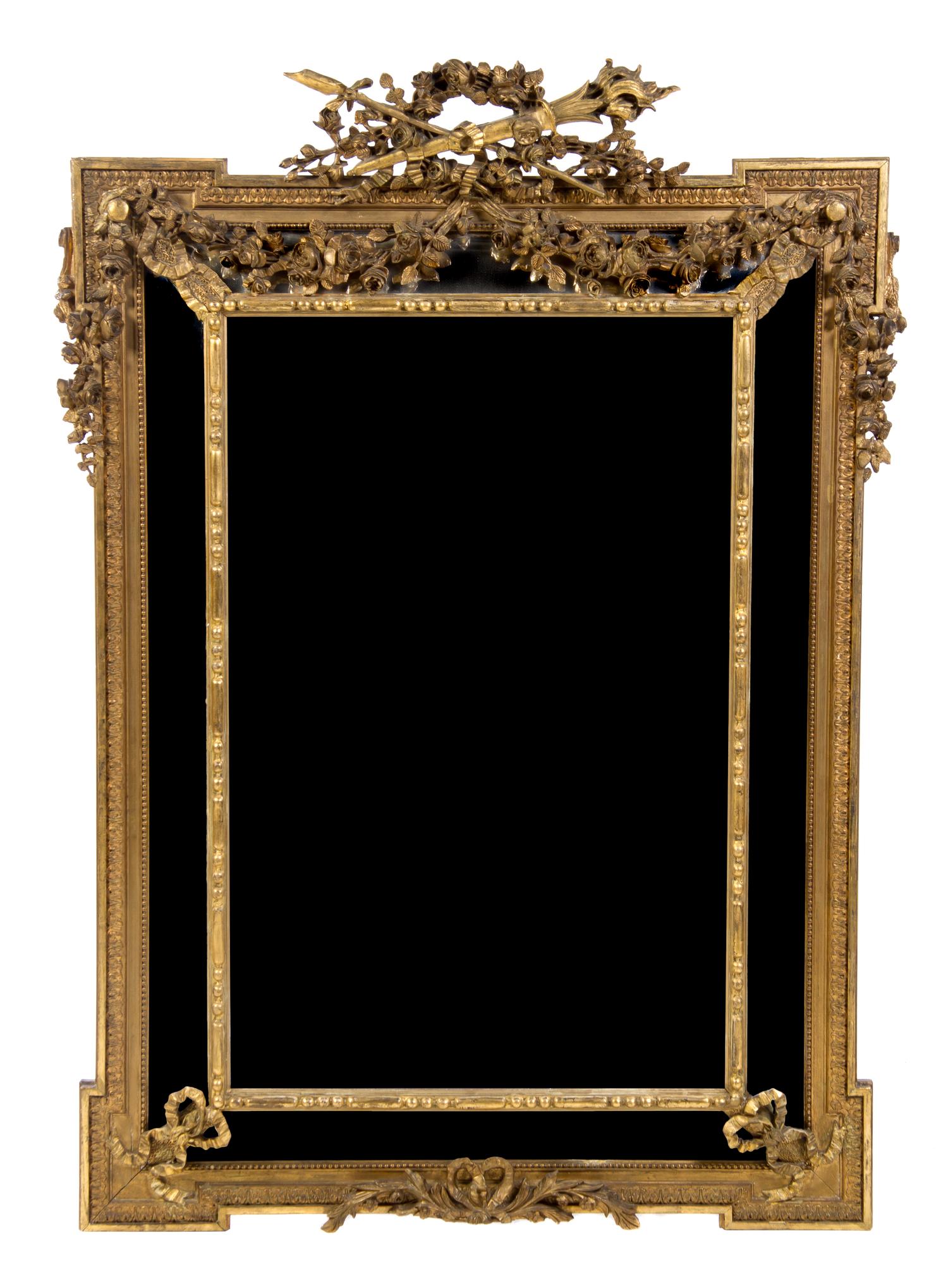 A Louis XVI Style Giltwood Mirror, Height 62 1/2 x width 41 1/2 inches.