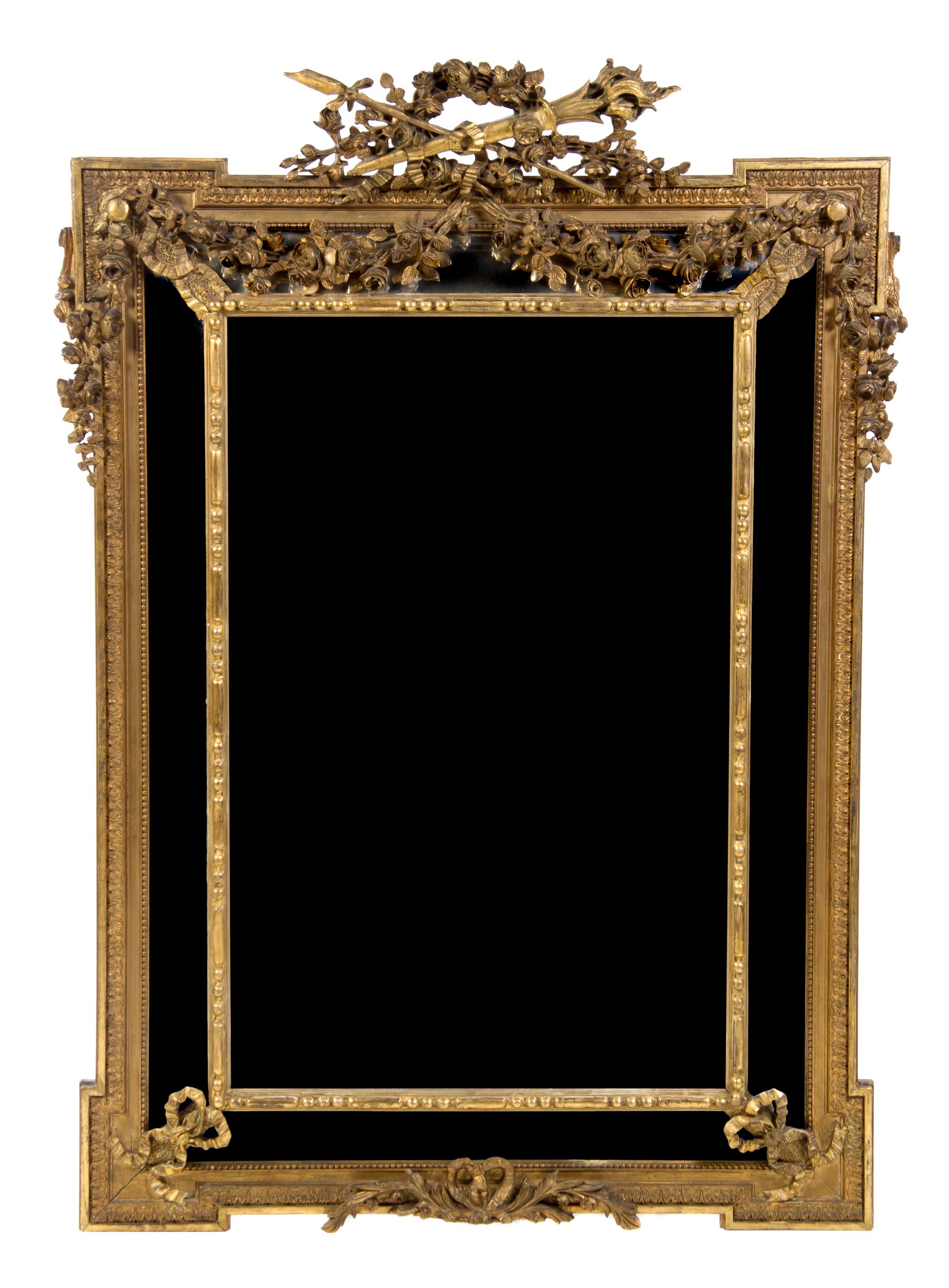 A Louis XVI Style Giltwood Mirror, Height 62 1/2 x width 41 1/2 inches.