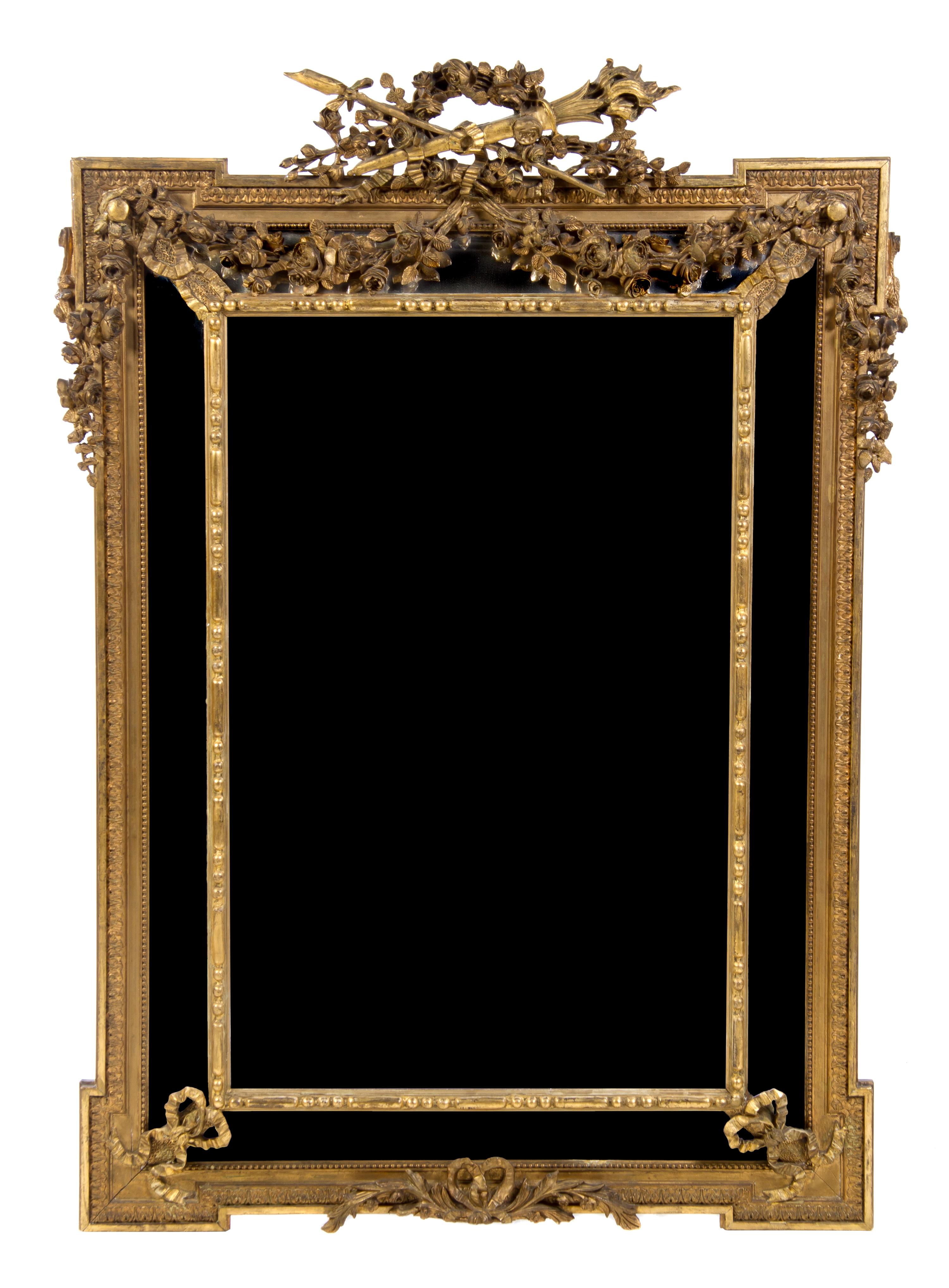 A Louis XVI Style Giltwood Mirror, Height 62 1/2 x width 41 1/2 inches.