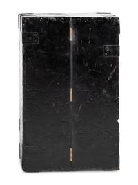 An English Black Brass and Iron Mounted, Painted Pine and Figured Mahogany Storage Chest