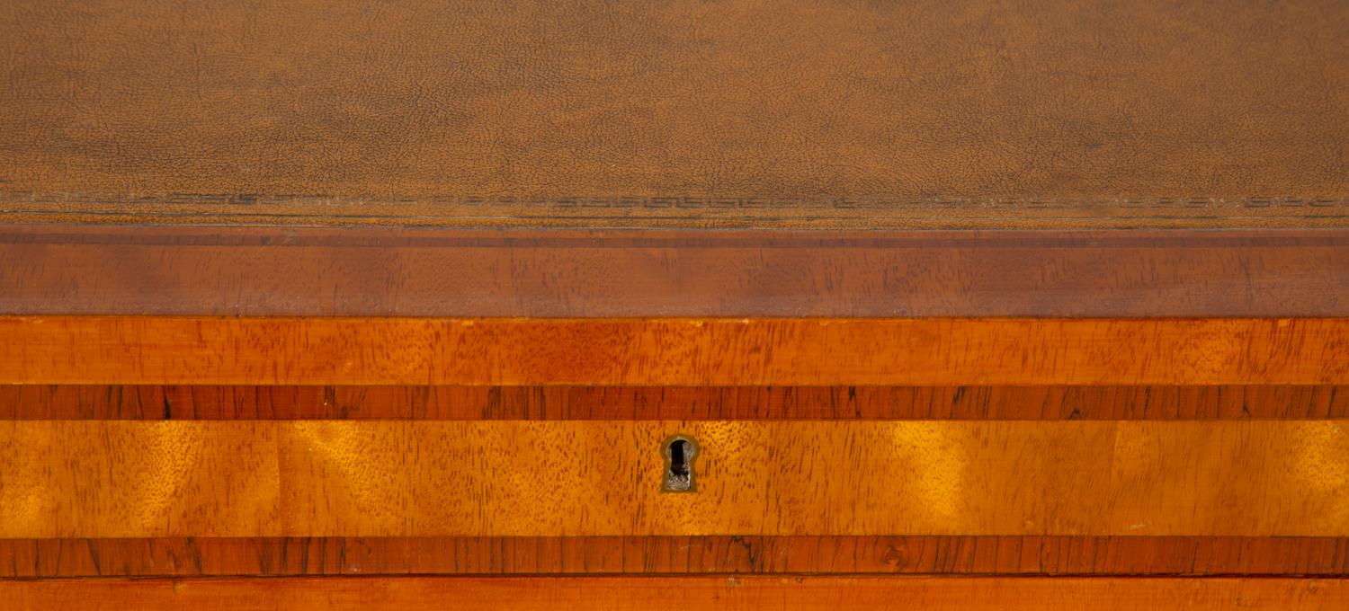 A Louis Philippe Style Satinwood Inlaid Leather Top Writing Desk — 20th Century