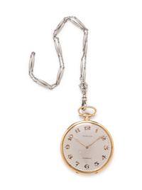 Tiffany & Co., Art Deco, Platinum Open Face Pocket Watch with Fob Chain